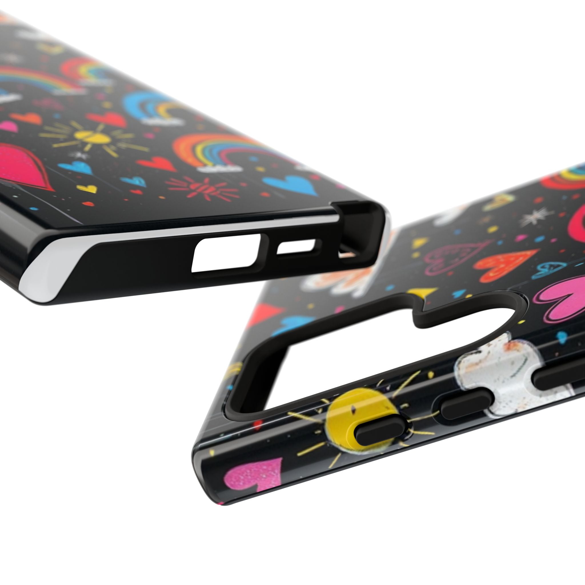 Android OR iPhone Compatible Cases - Doodle Hearts and Rainbows Design