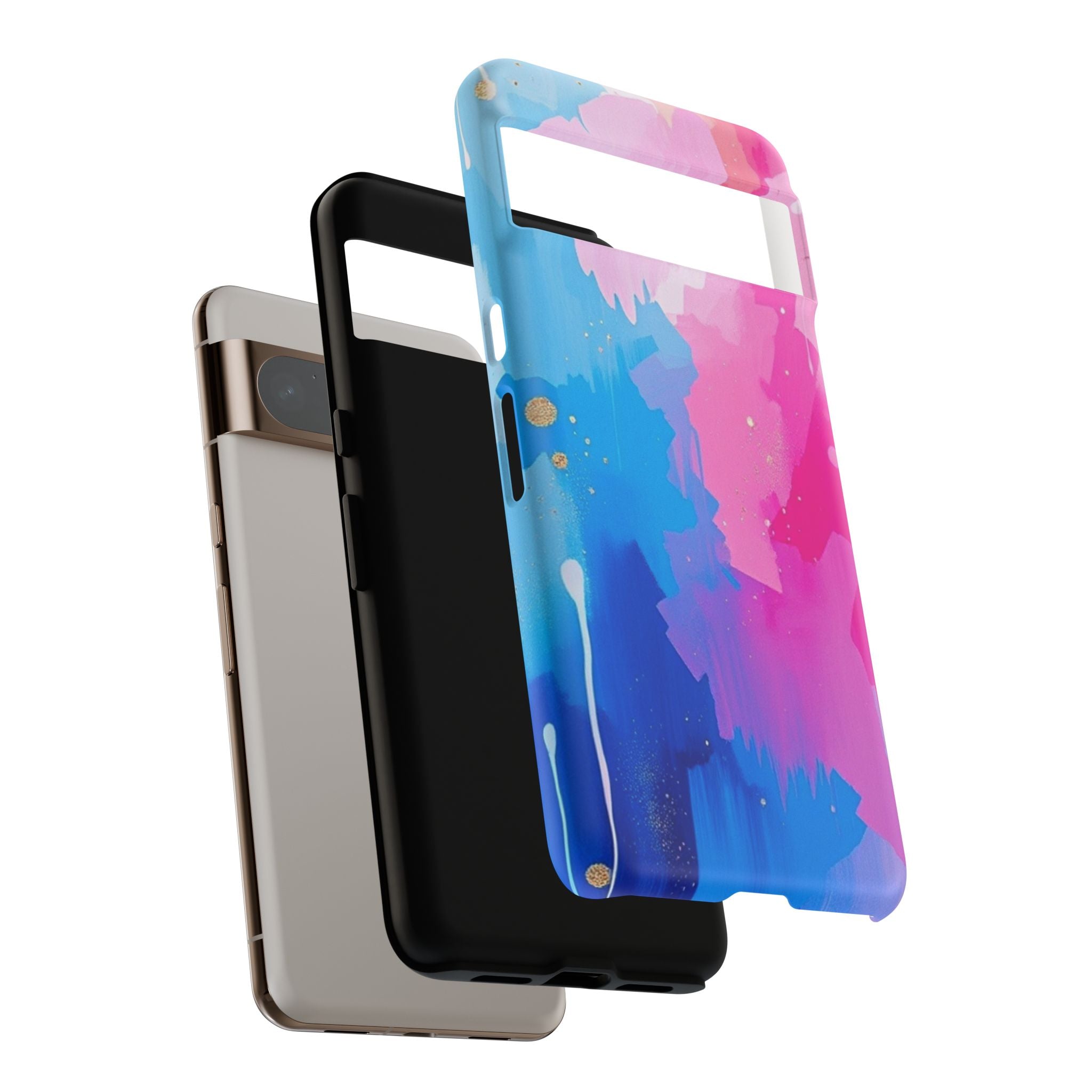 Android OR iPhone Compatible Cases - Pink and Blue Color Splash Design