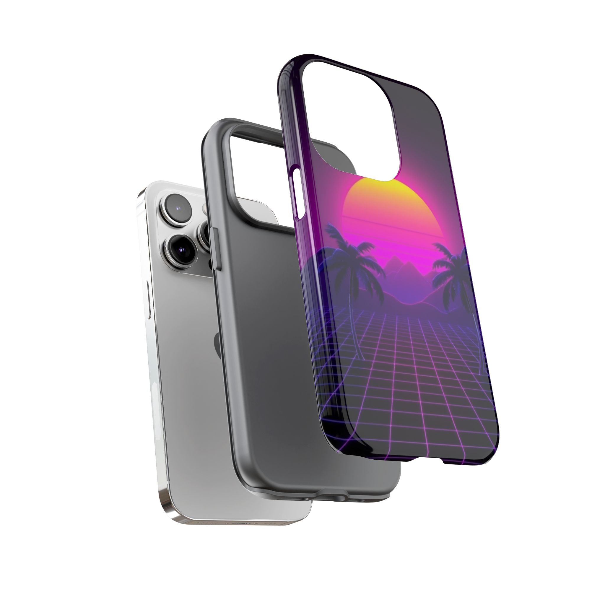 Android OR iPhone Compatible Cases - 80's Digital Grid Sunset Design - Unique Tough Cases