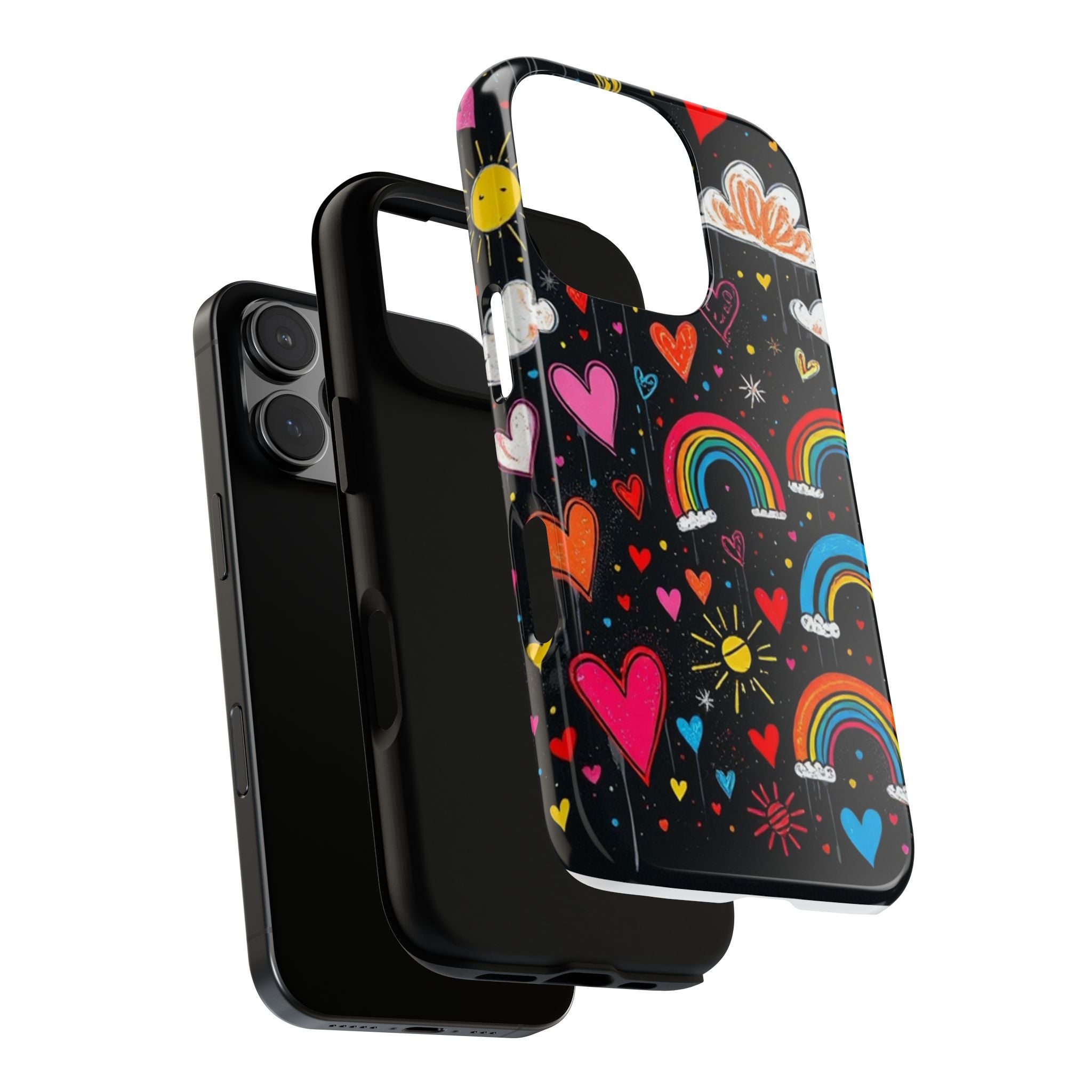 Android OR iPhone Compatible Cases - Doodle Hearts and Rainbows Design