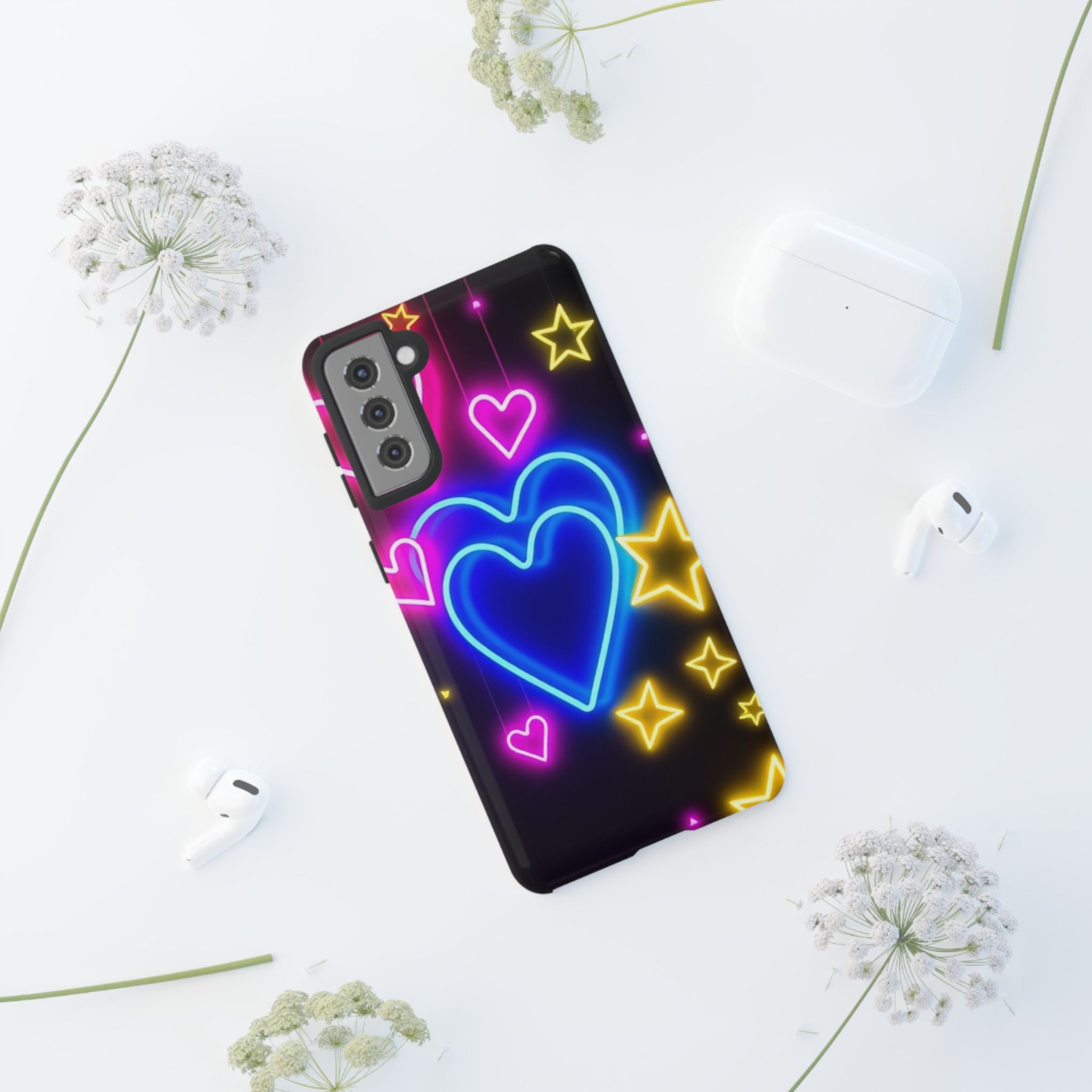 Android OR iPhone Compatible Cases - Neon Love Design - Unique Tough Cases