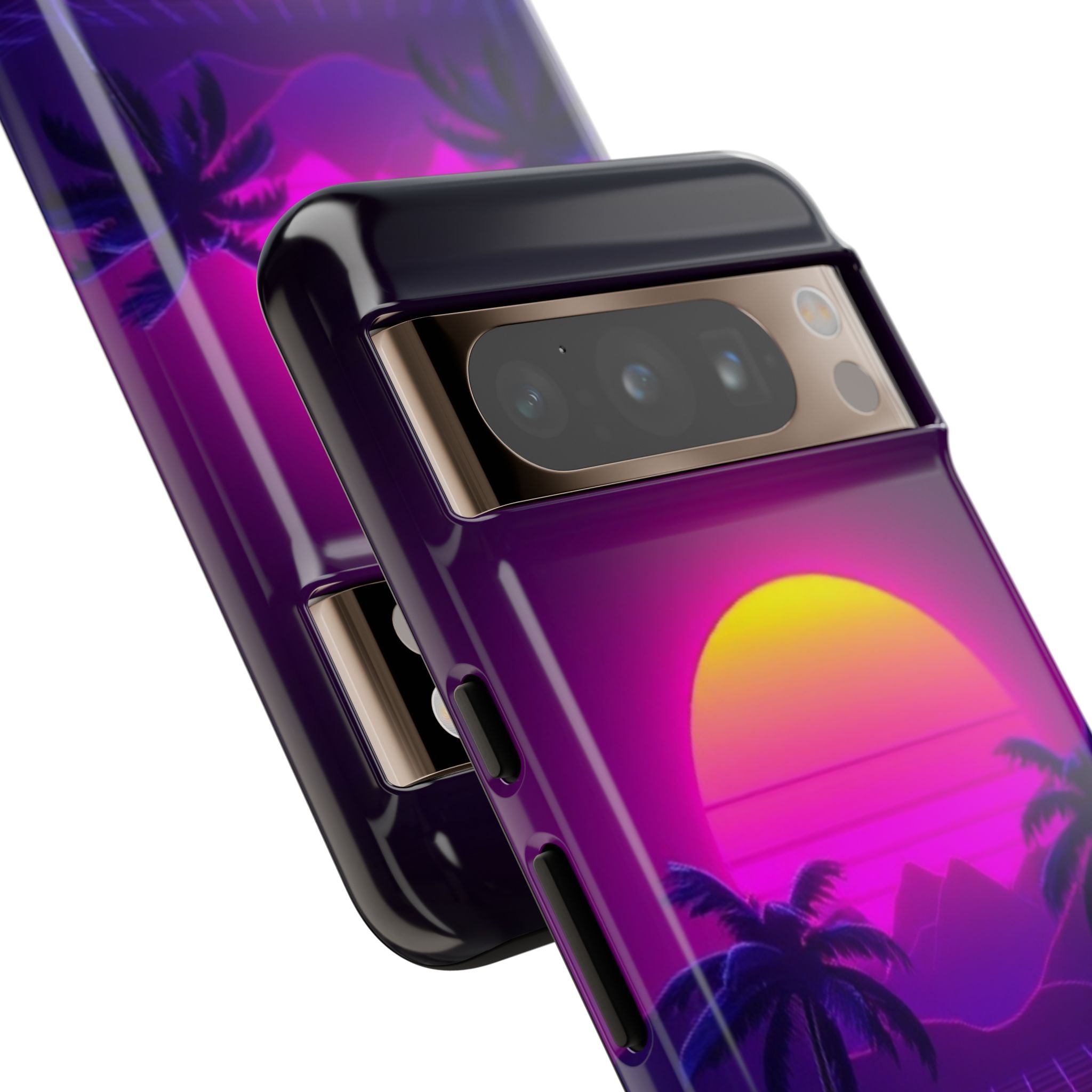 Android OR iPhone Compatible Cases - 80's Digital Grid Sunset Design - Unique Tough Cases