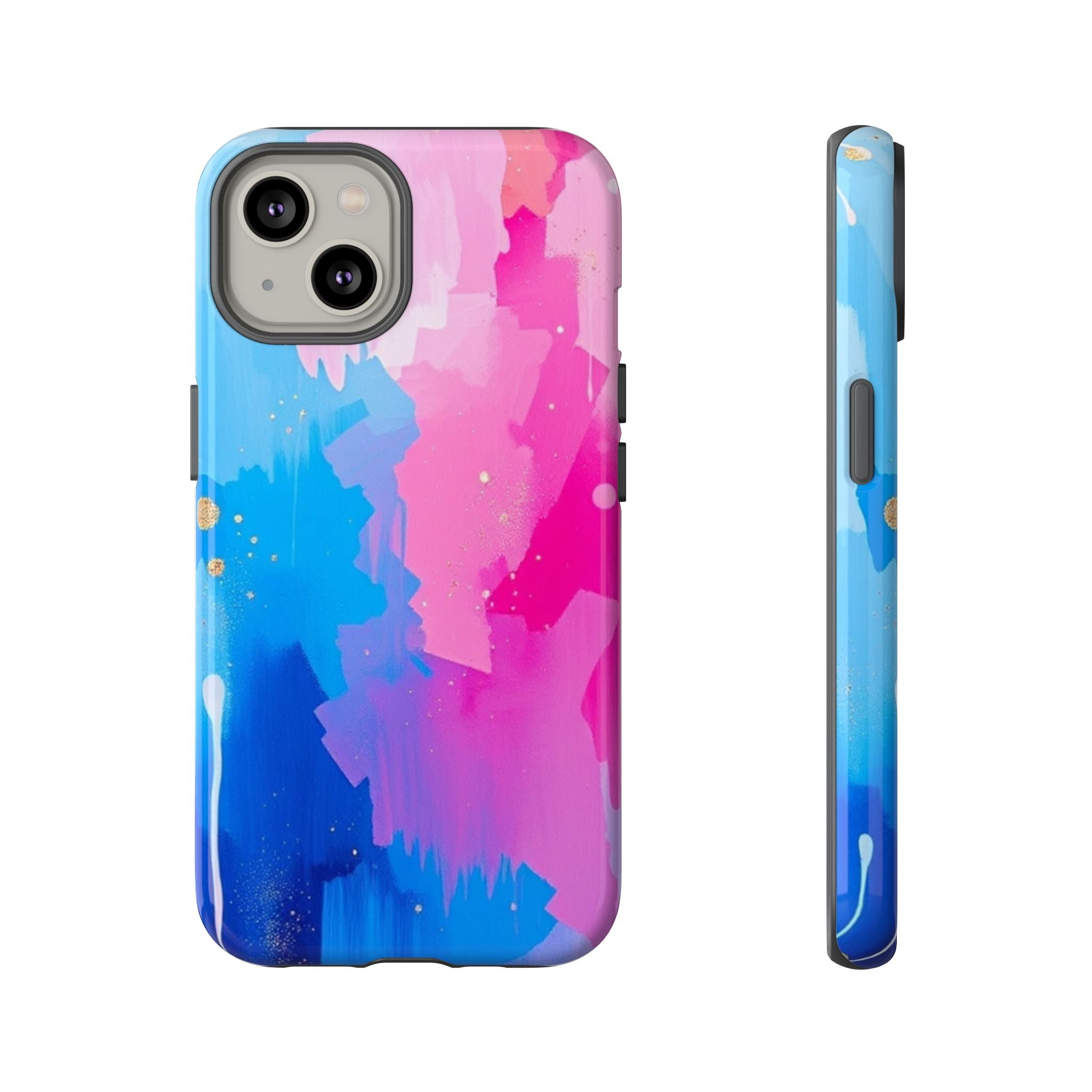 Android OR iPhone Compatible Cases - Pink and Blue Color Splash Design