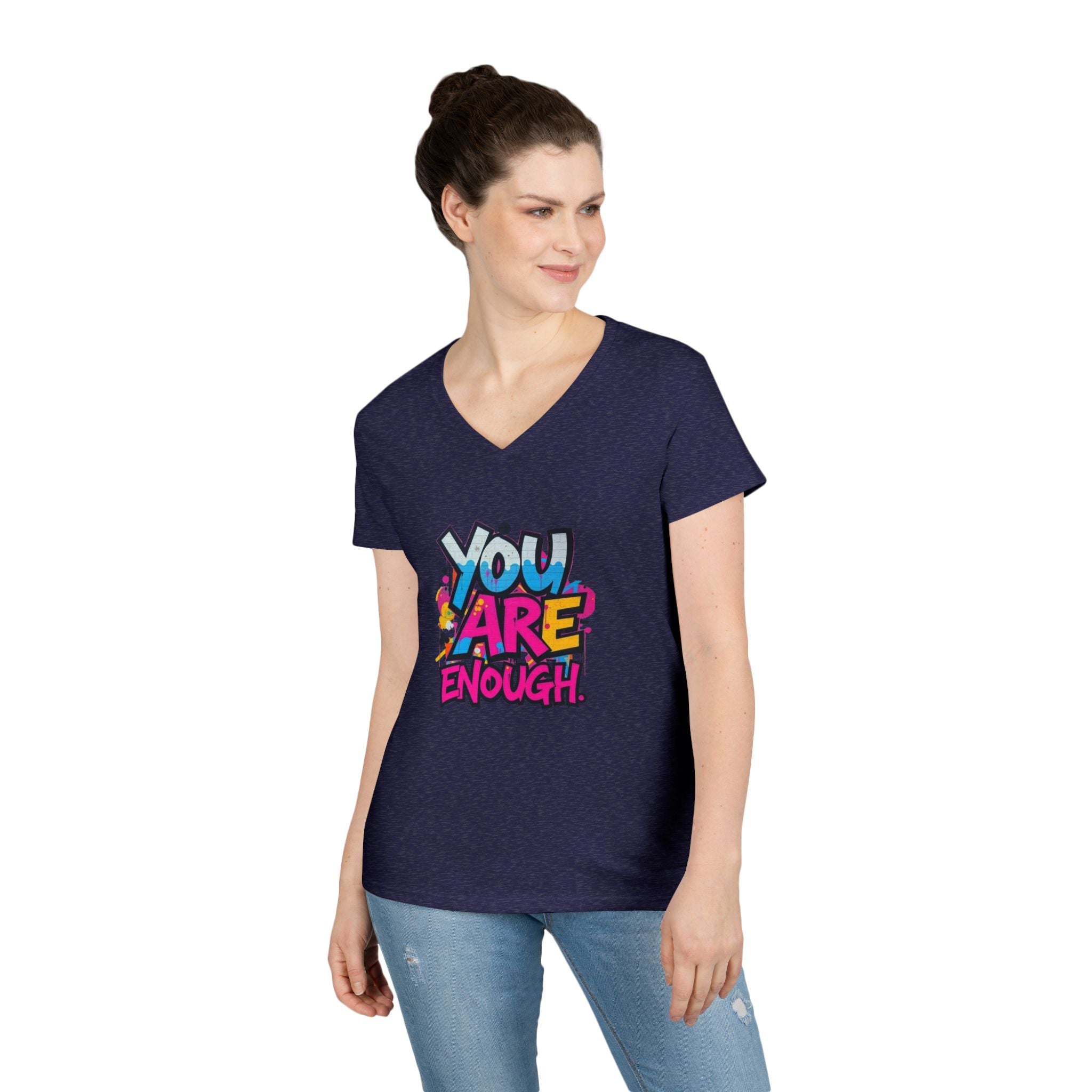 You Are Enough Ladies' V-Neck T-Shirt - Inspirational Graphic Tee