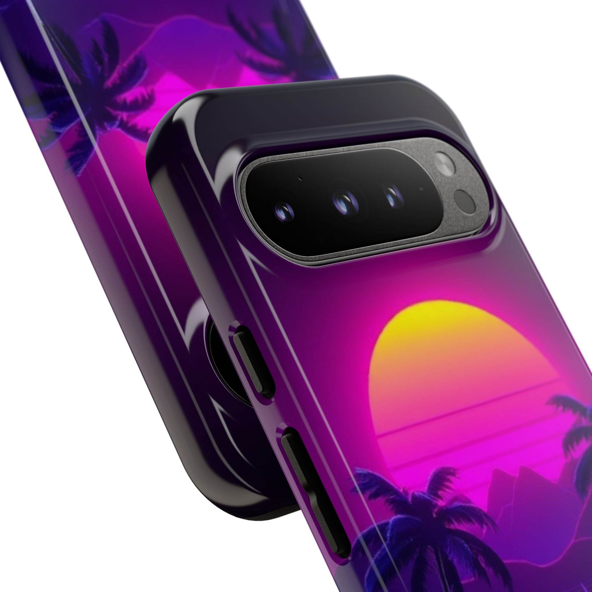 Android OR iPhone Compatible Cases - 80's Digital Grid Sunset Design - Unique Tough Cases