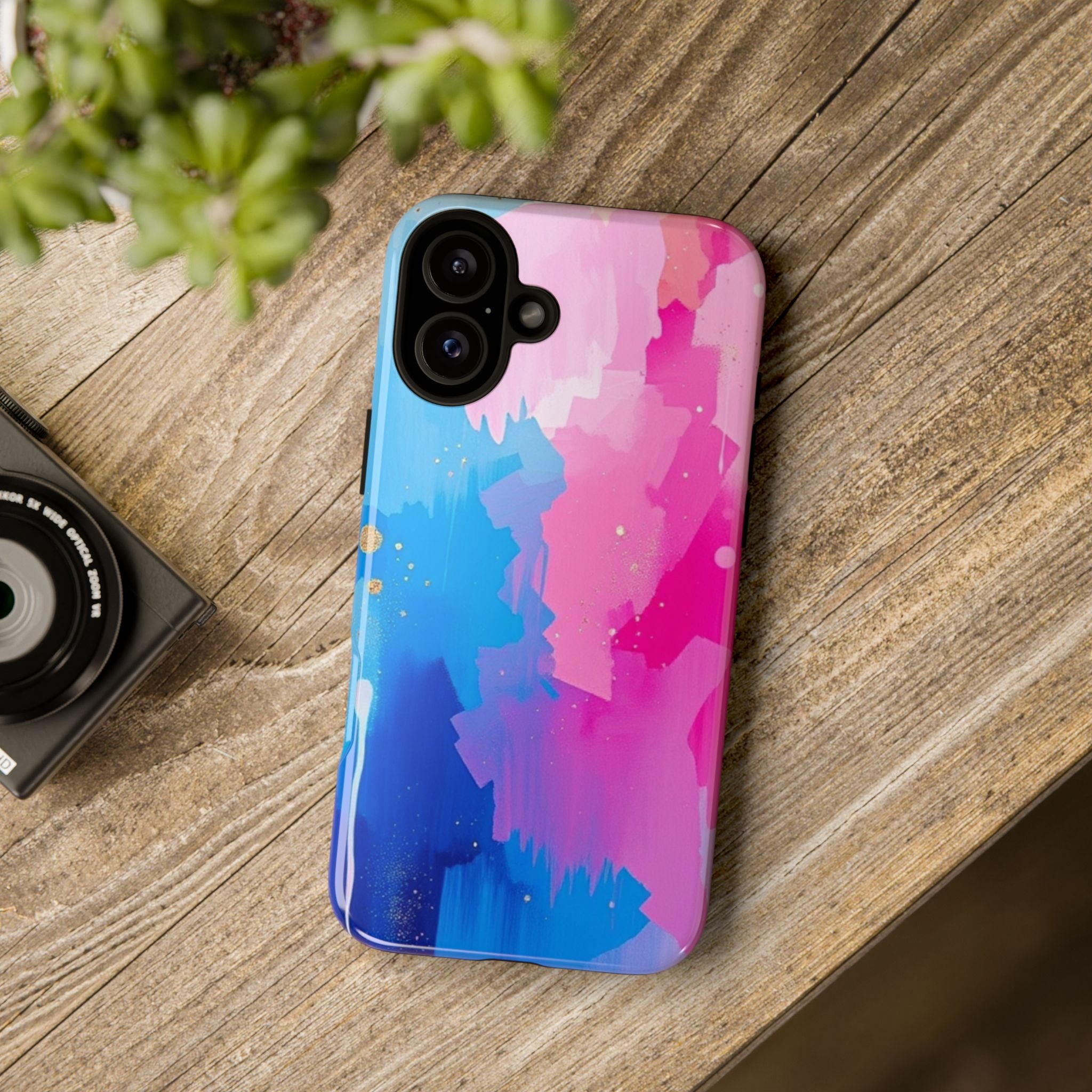 Android OR iPhone Compatible Cases - Pink and Blue Color Splash Design
