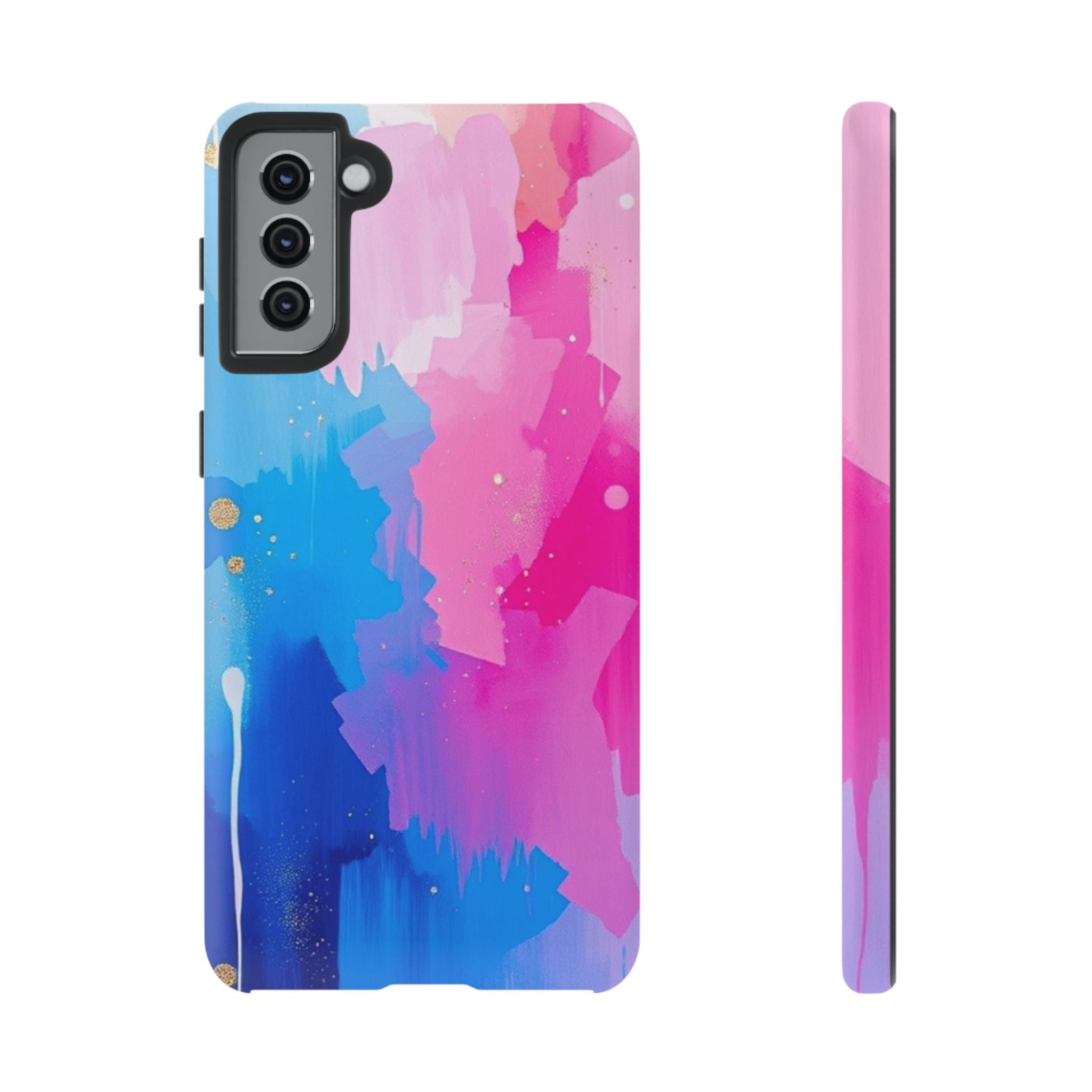Android OR iPhone Compatible Cases - Pink and Blue Color Splash Design