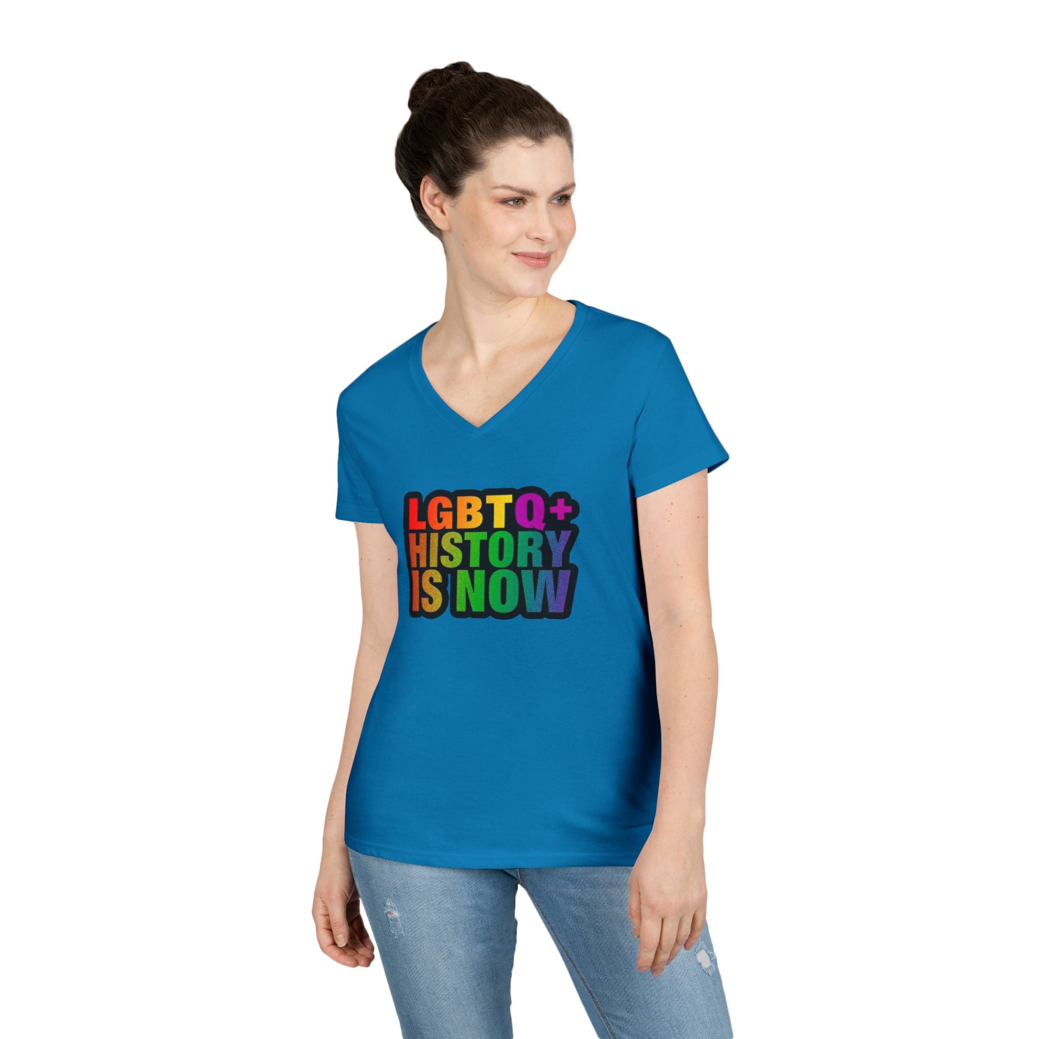 LGBTQ+ History V-Neck T-Shirt for Pride and Awareness