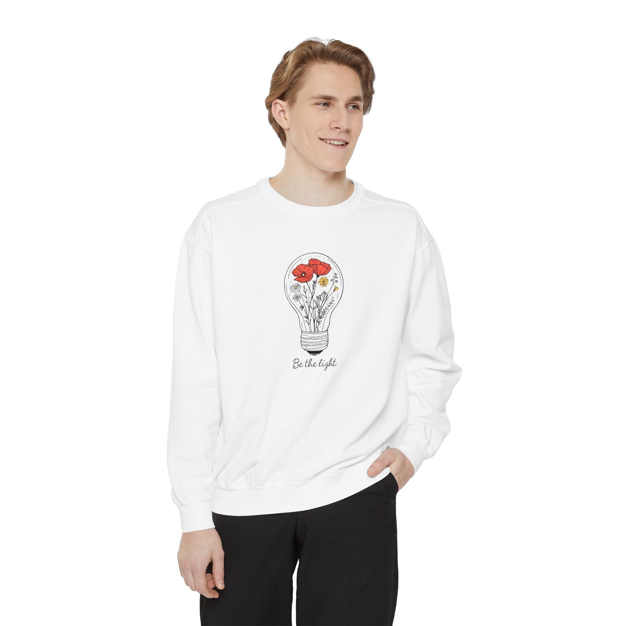 Be The Light Floral Sweatshirt - Unisex Garment-Dyed Cozy Apparel