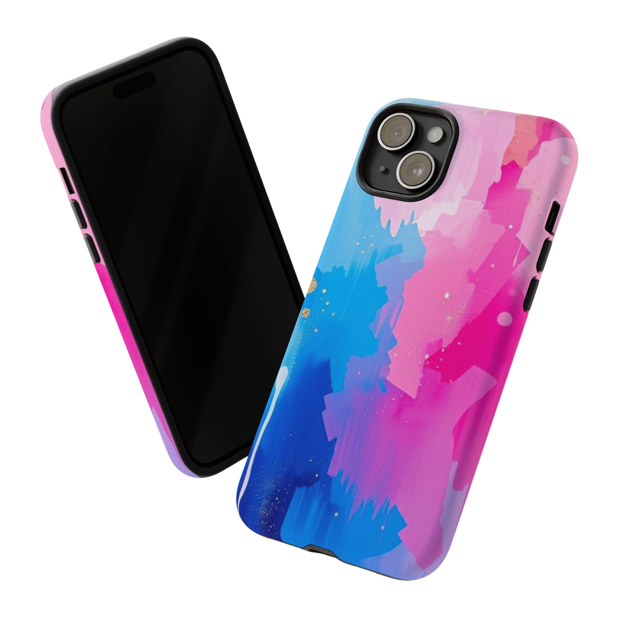 Android OR iPhone Compatible Cases - Pink and Blue Color Splash Design