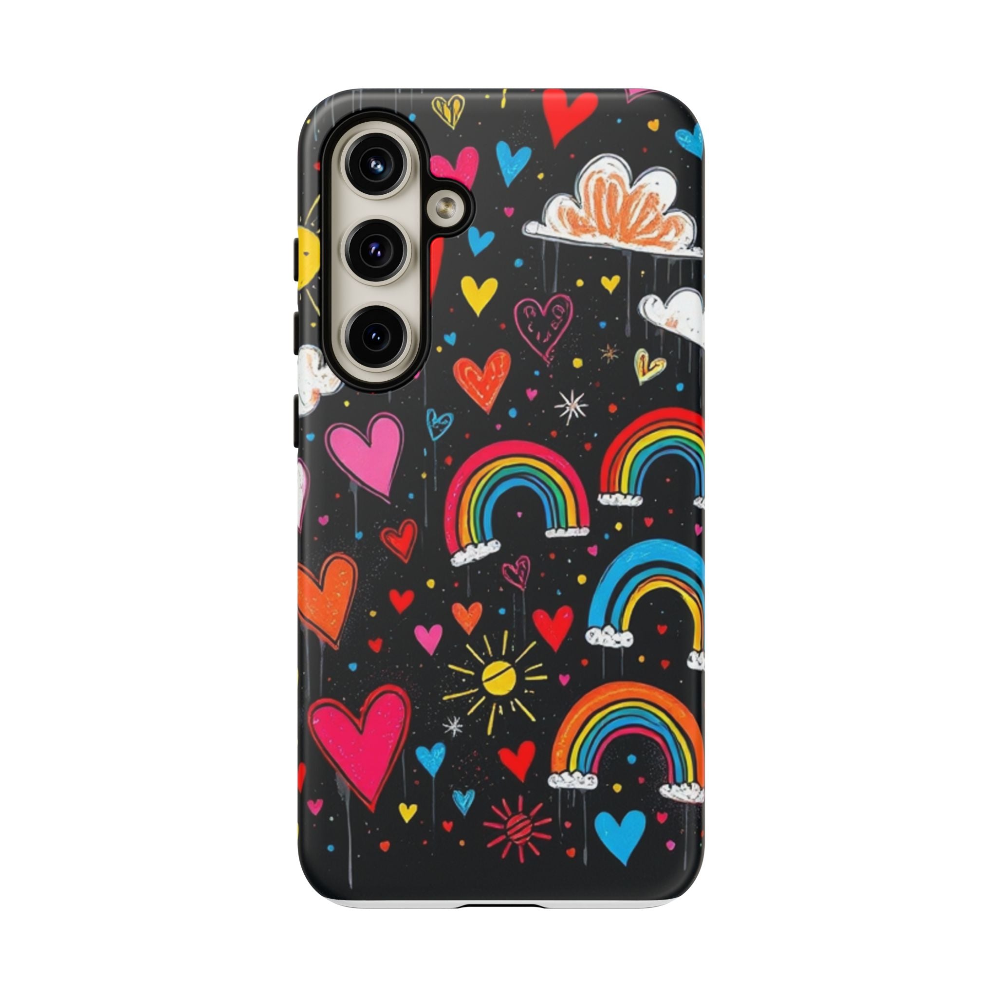 Android OR iPhone Compatible Cases - Doodle Hearts and Rainbows Design