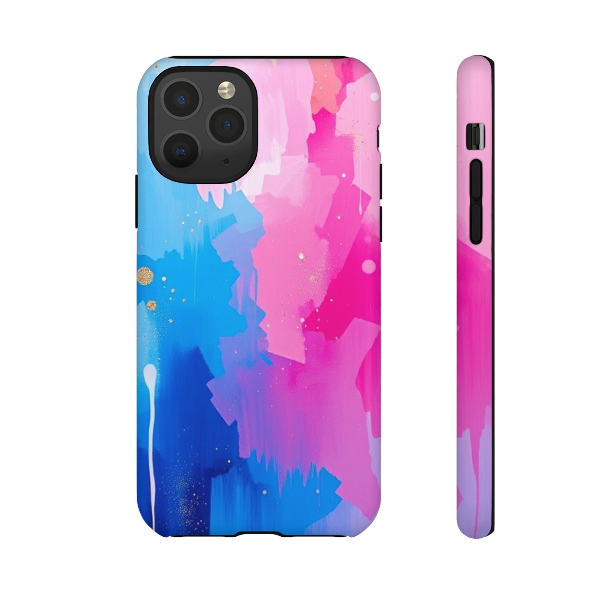 Android OR iPhone Compatible Cases - Pink and Blue Color Splash Design