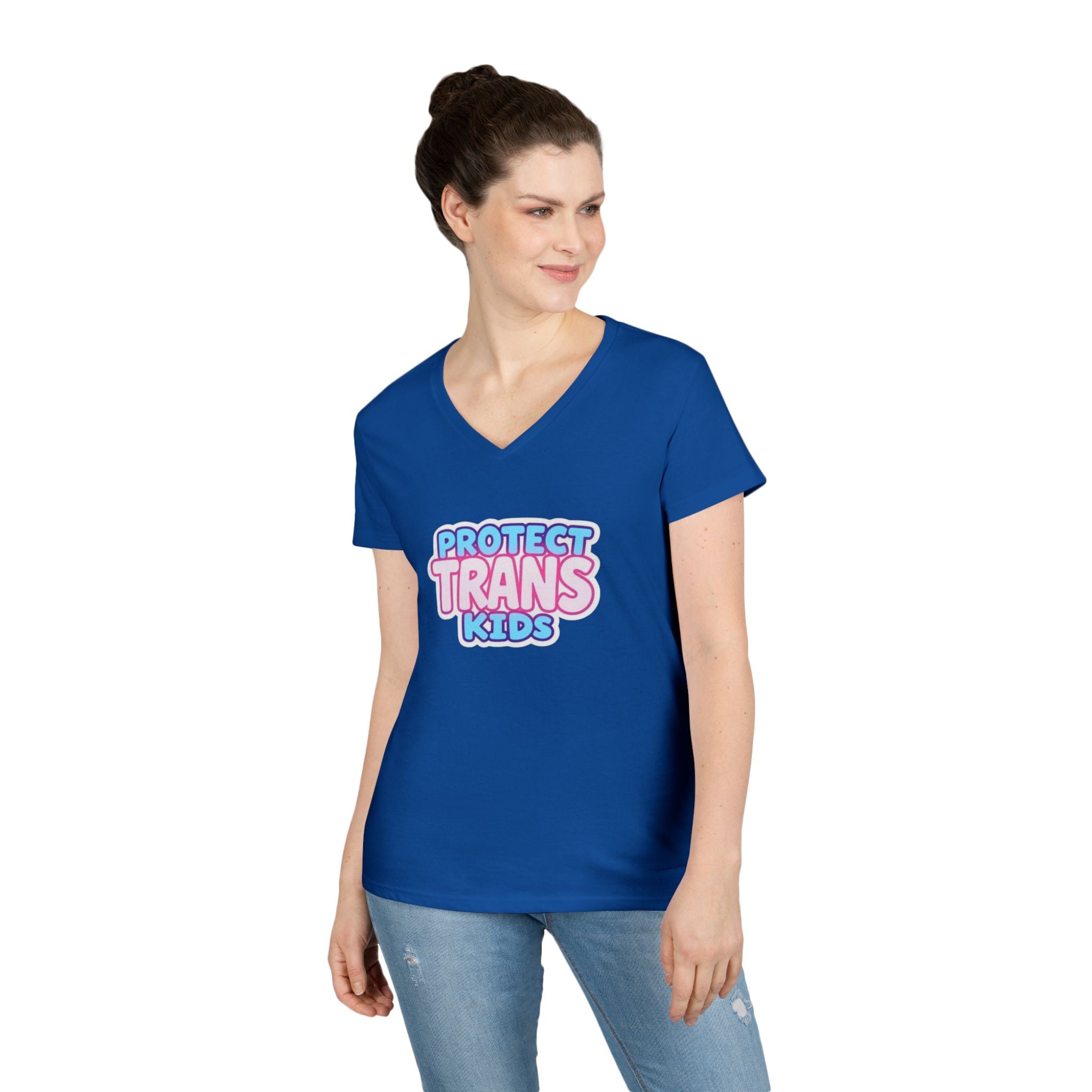 Protect Trans Kids Ladies' V-Neck T-Shirt - Supportive & Stylish Pride Apparel