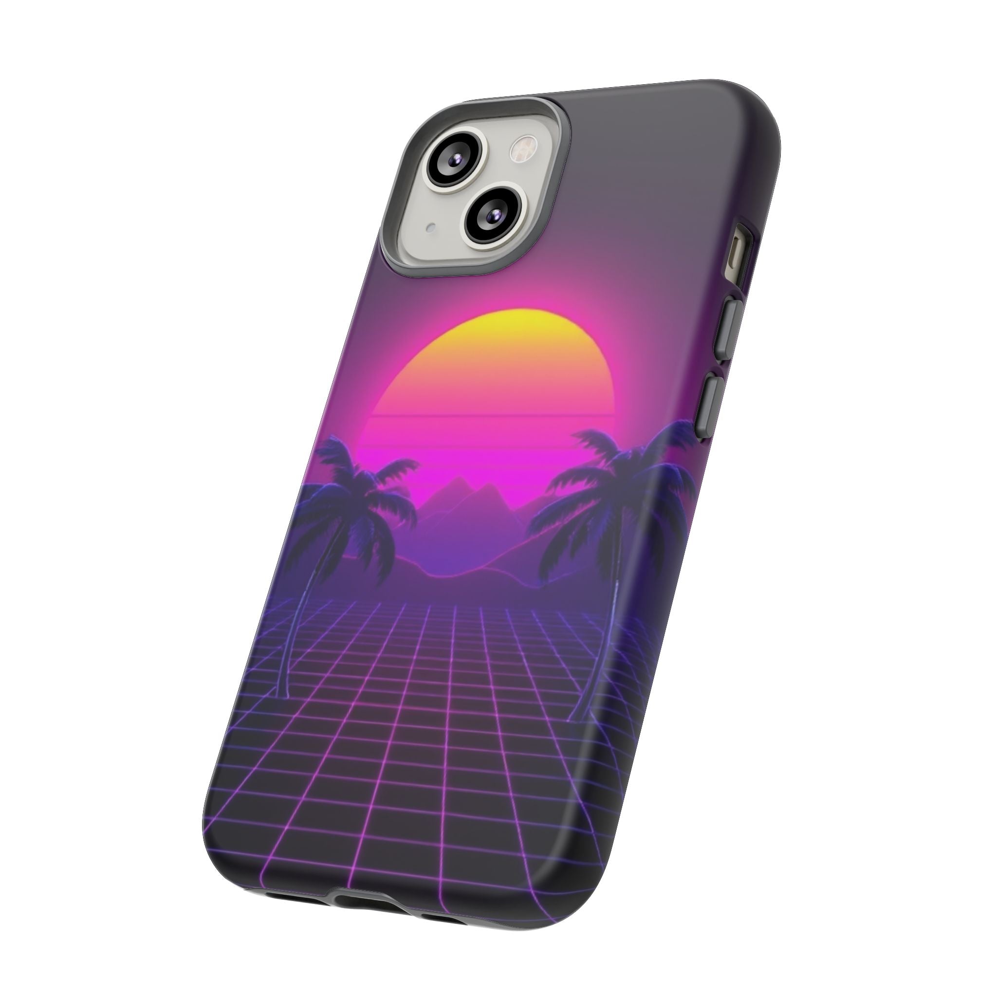 Android OR iPhone Compatible Cases - 80's Digital Grid Sunset Design - Unique Tough Cases