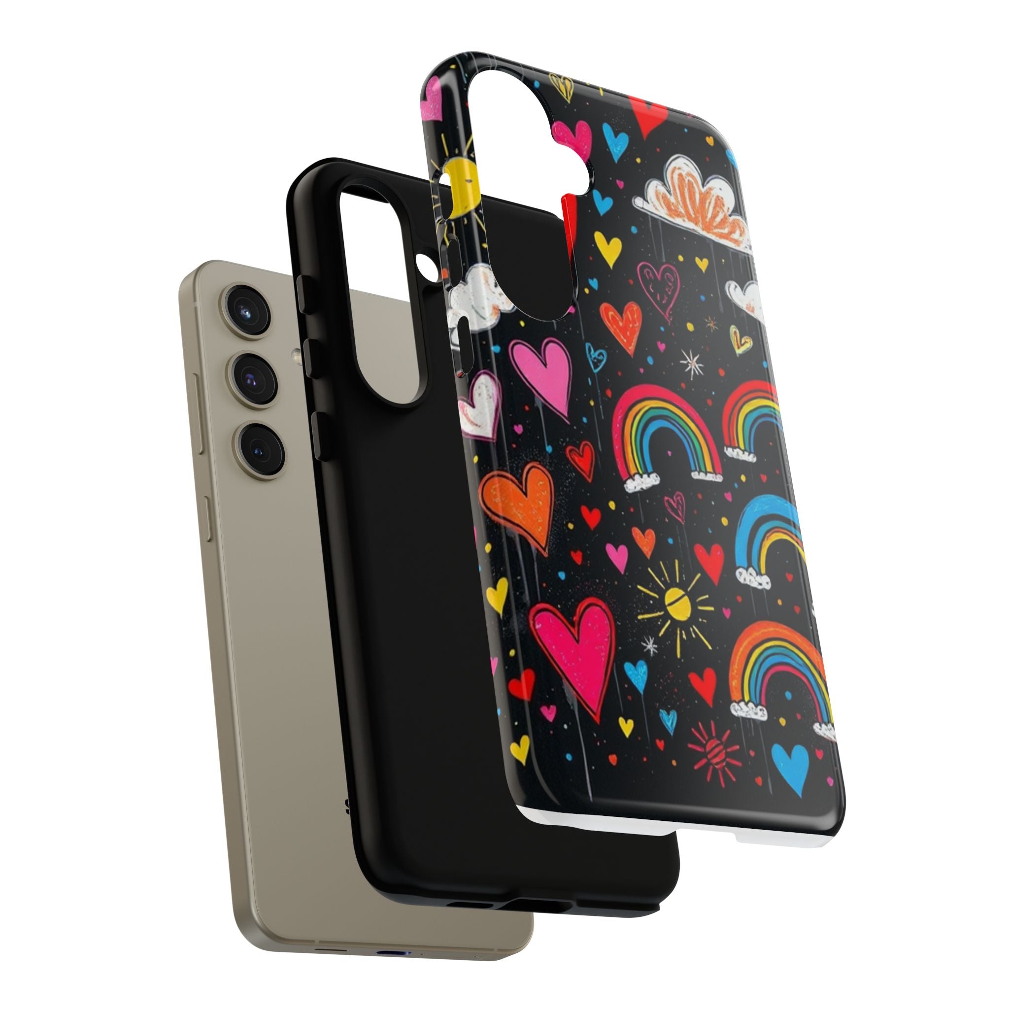 Android OR iPhone Compatible Cases - Doodle Hearts and Rainbows Design