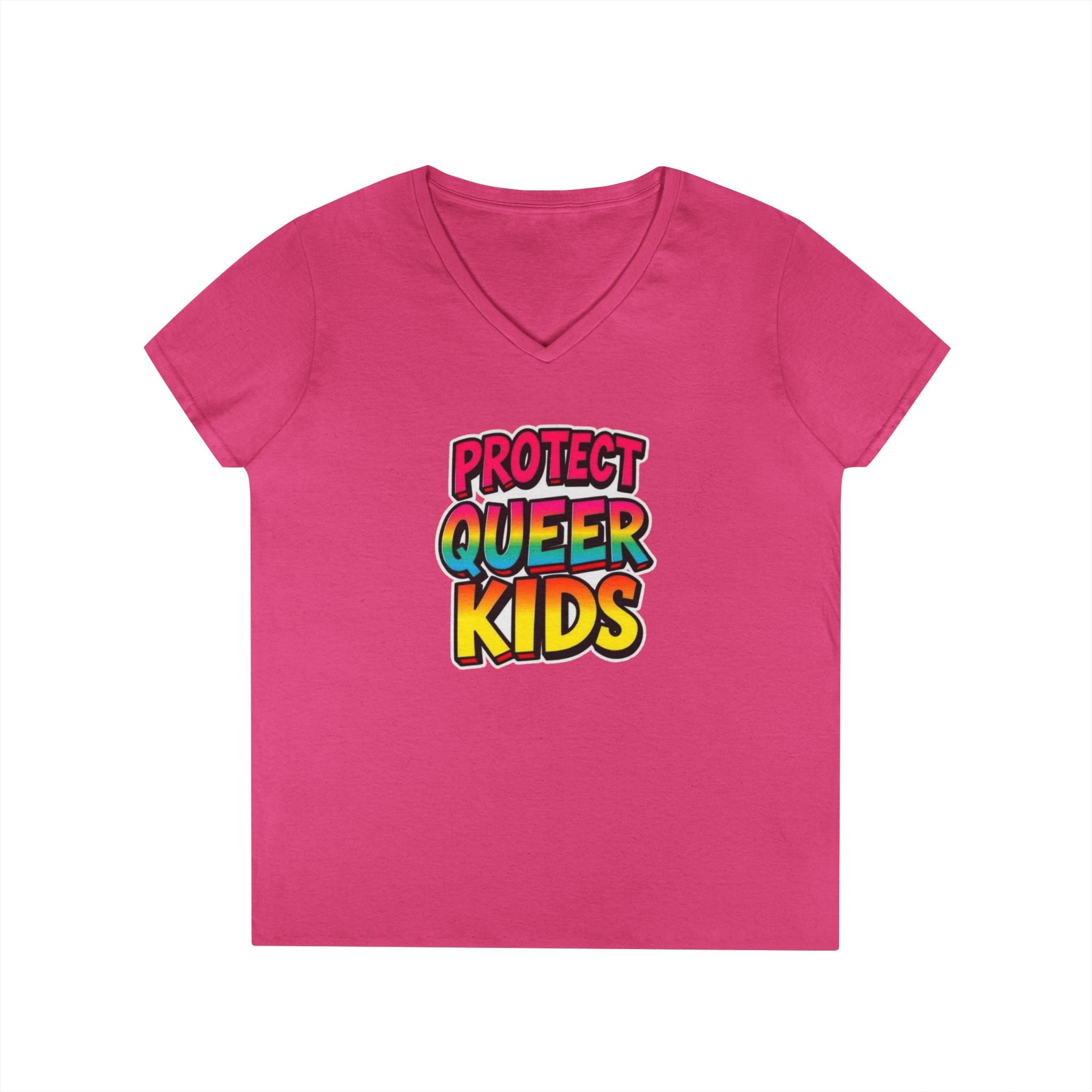 V-Neck T-Shirt: 'Protect Queer Kids' Design