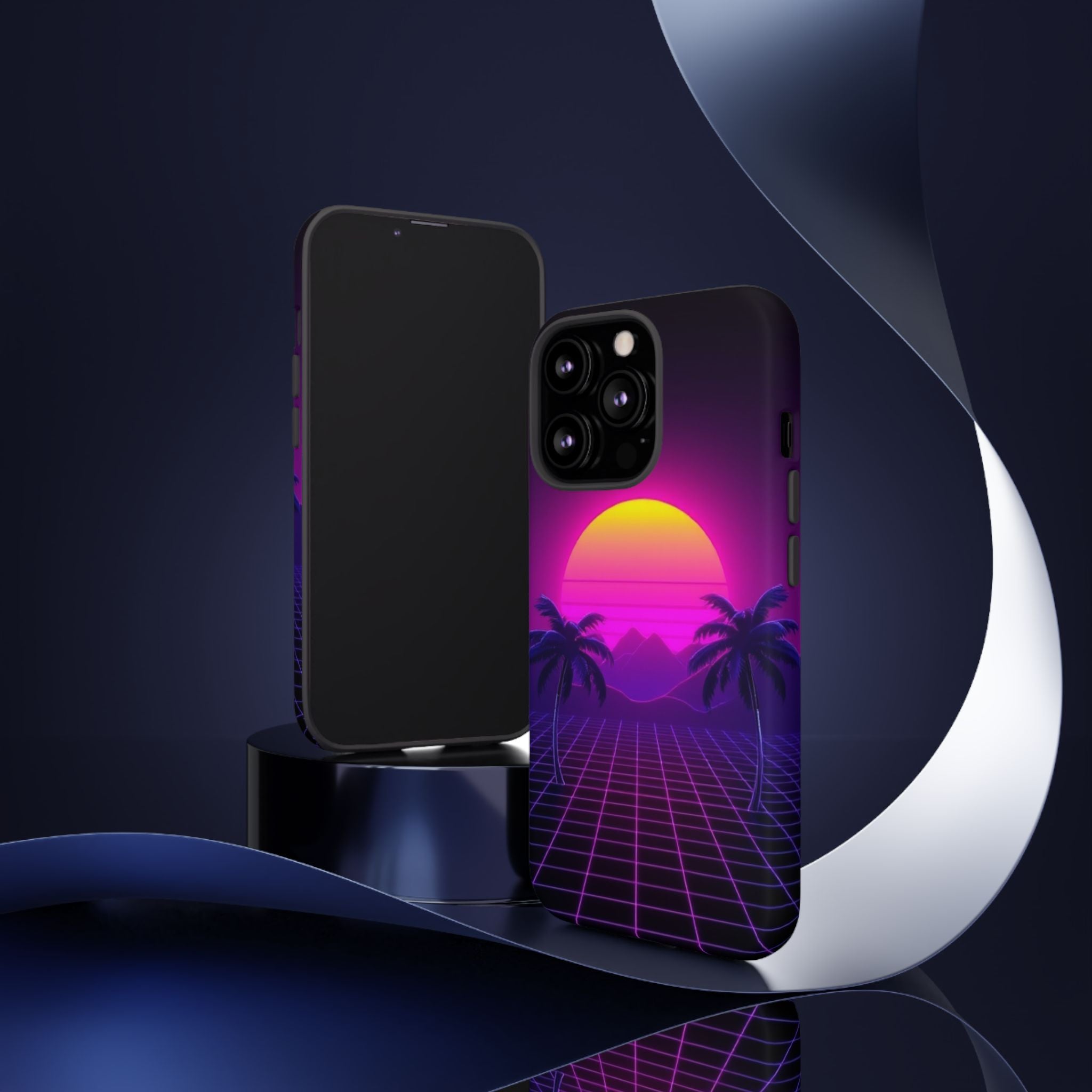 Android OR iPhone Compatible Cases - 80's Digital Grid Sunset Design - Unique Tough Cases