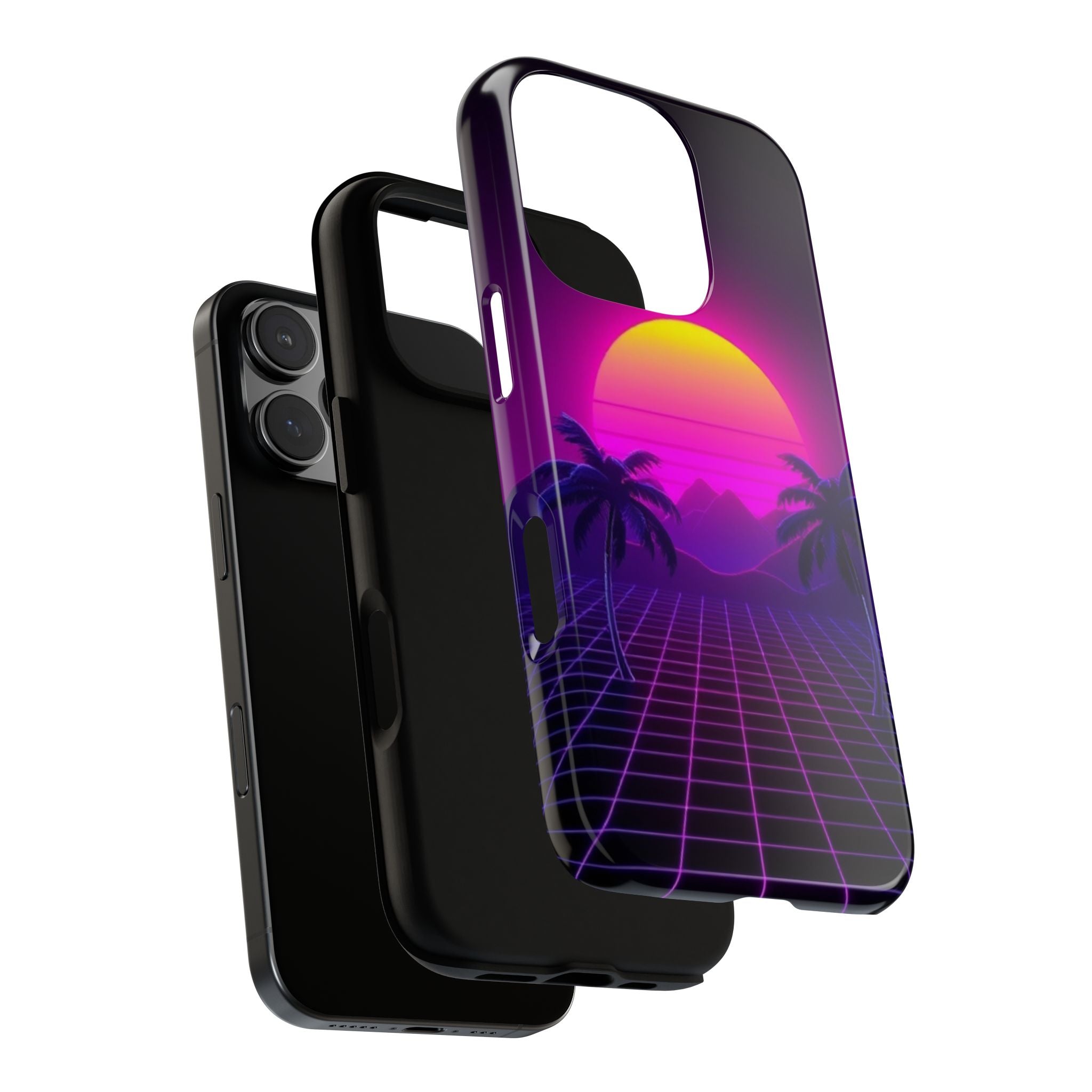Android OR iPhone Compatible Cases - 80's Digital Grid Sunset Design - Unique Tough Cases