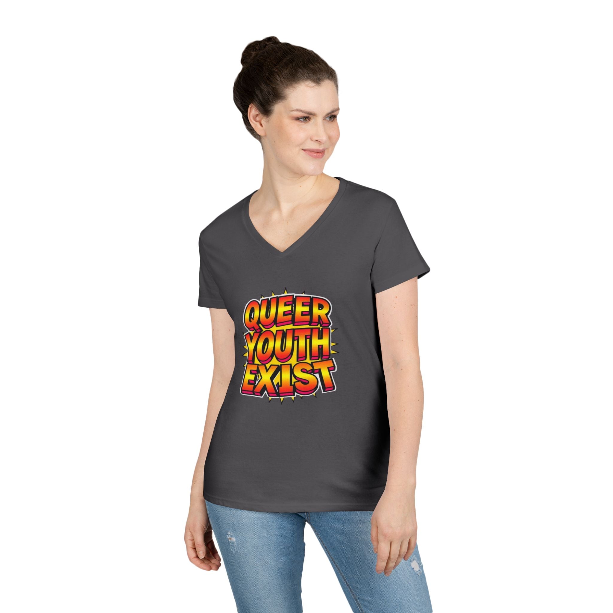 Queer Youth Exist V-Neck T-Shirt - Empowering Pride Apparel
