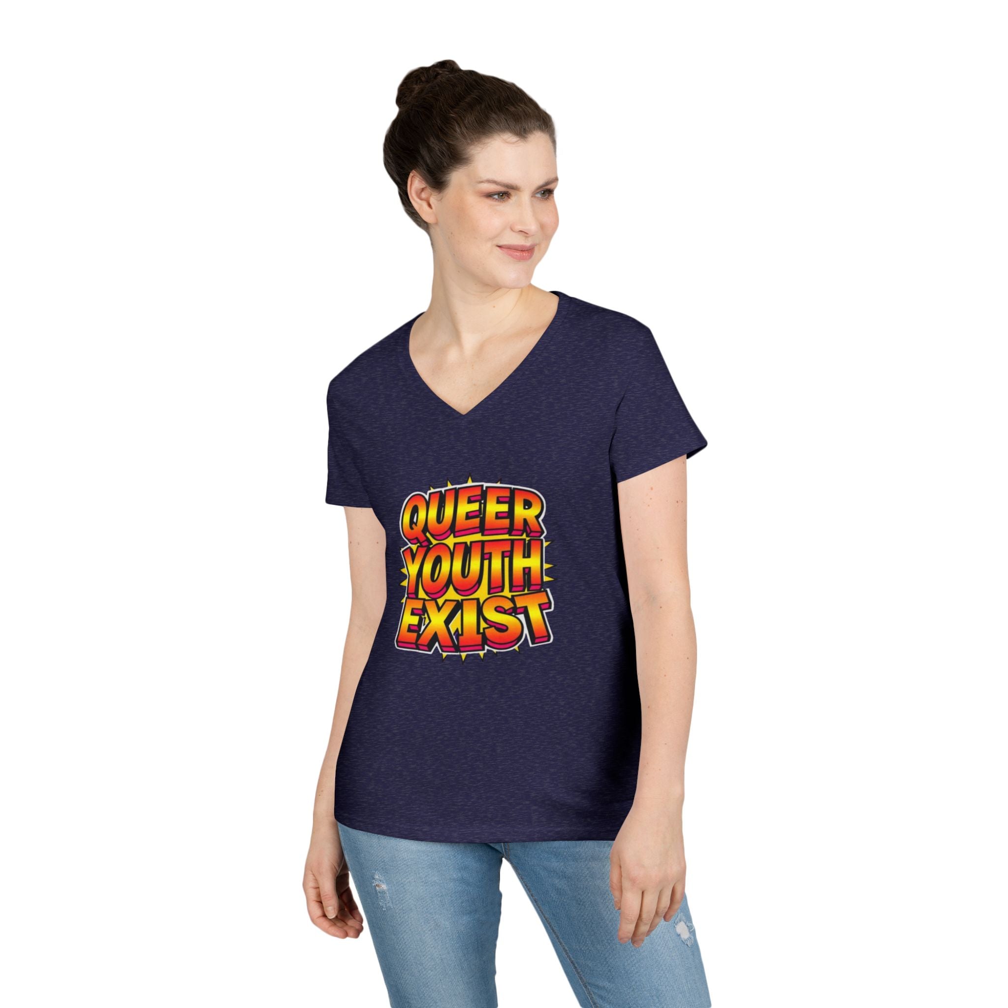 Queer Youth Exist V-Neck T-Shirt - Empowering Pride Apparel