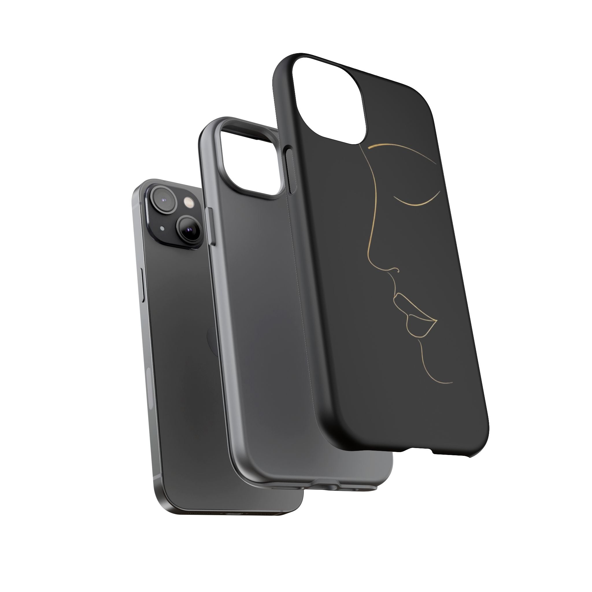 Android OR iPhone Compatible Cases - Gold Line Face Design - Unique Tough Cases