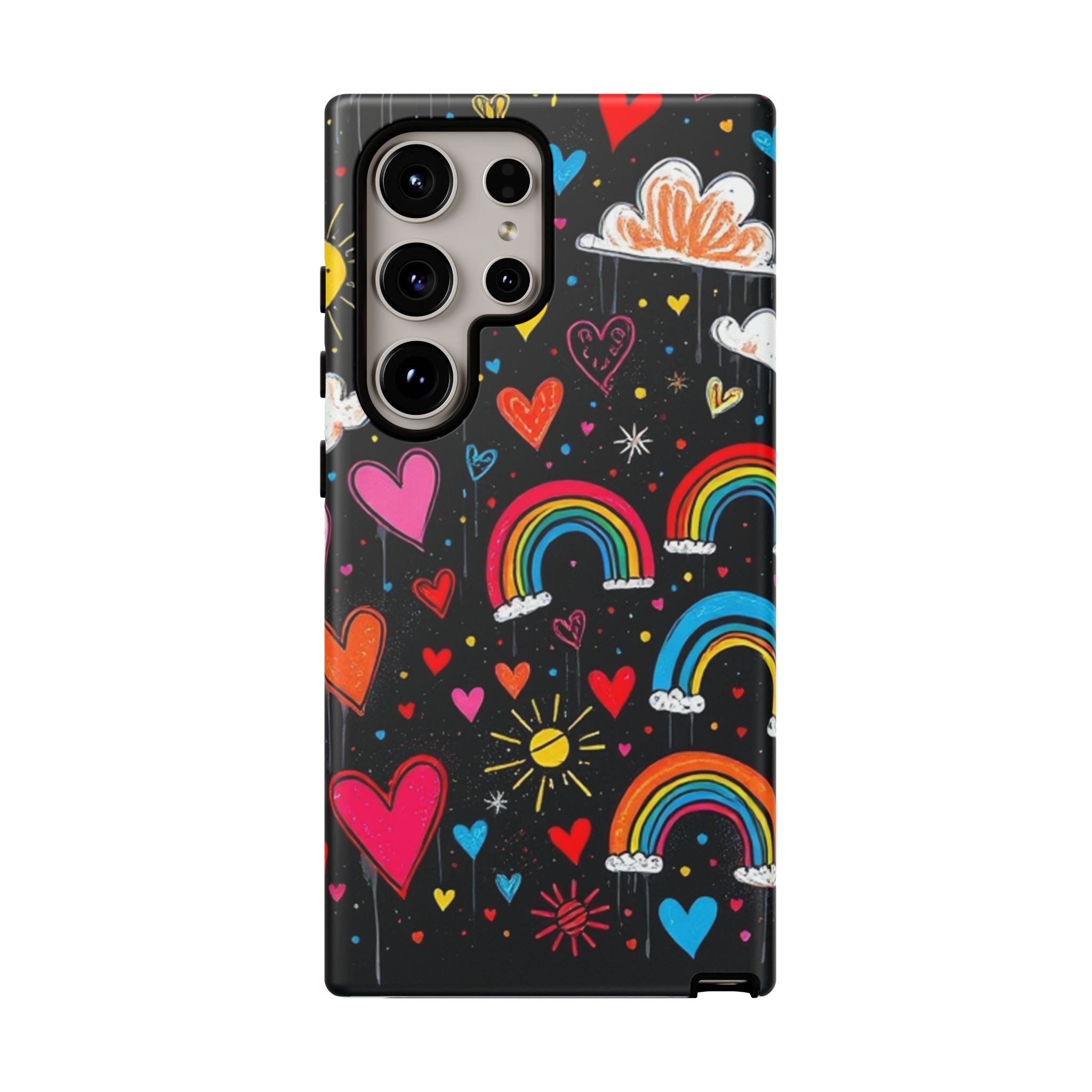 Android OR iPhone Compatible Cases - Doodle Hearts and Rainbows Design