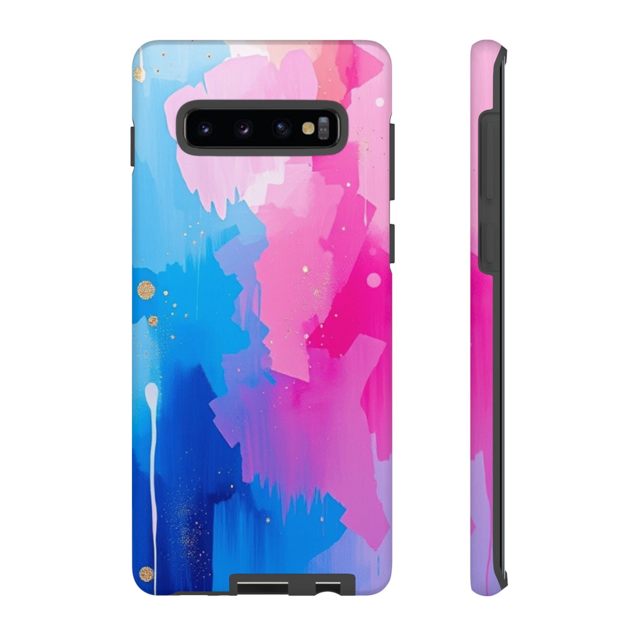 Android OR iPhone Compatible Cases - Pink and Blue Color Splash Design