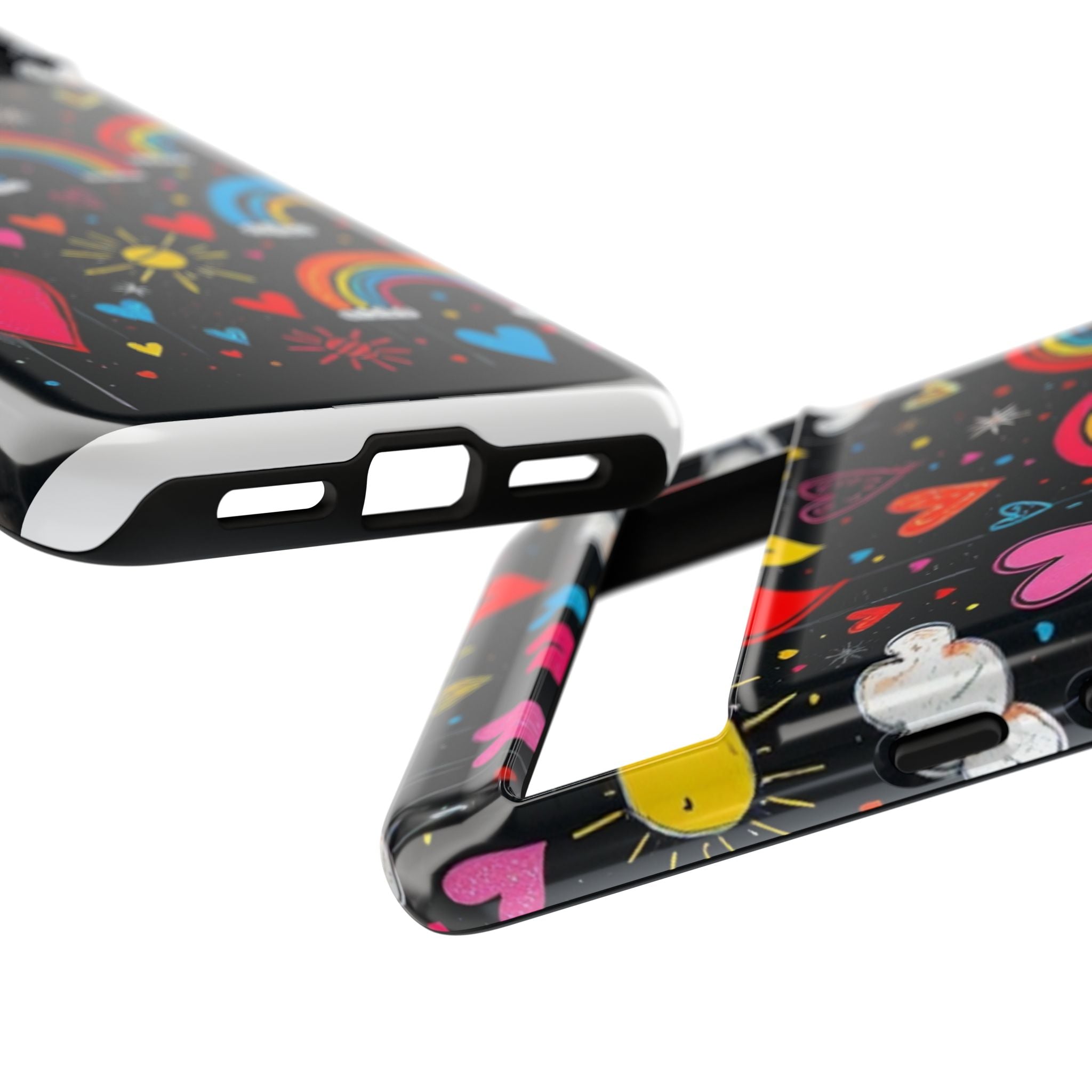Android OR iPhone Compatible Cases - Doodle Hearts and Rainbows Design