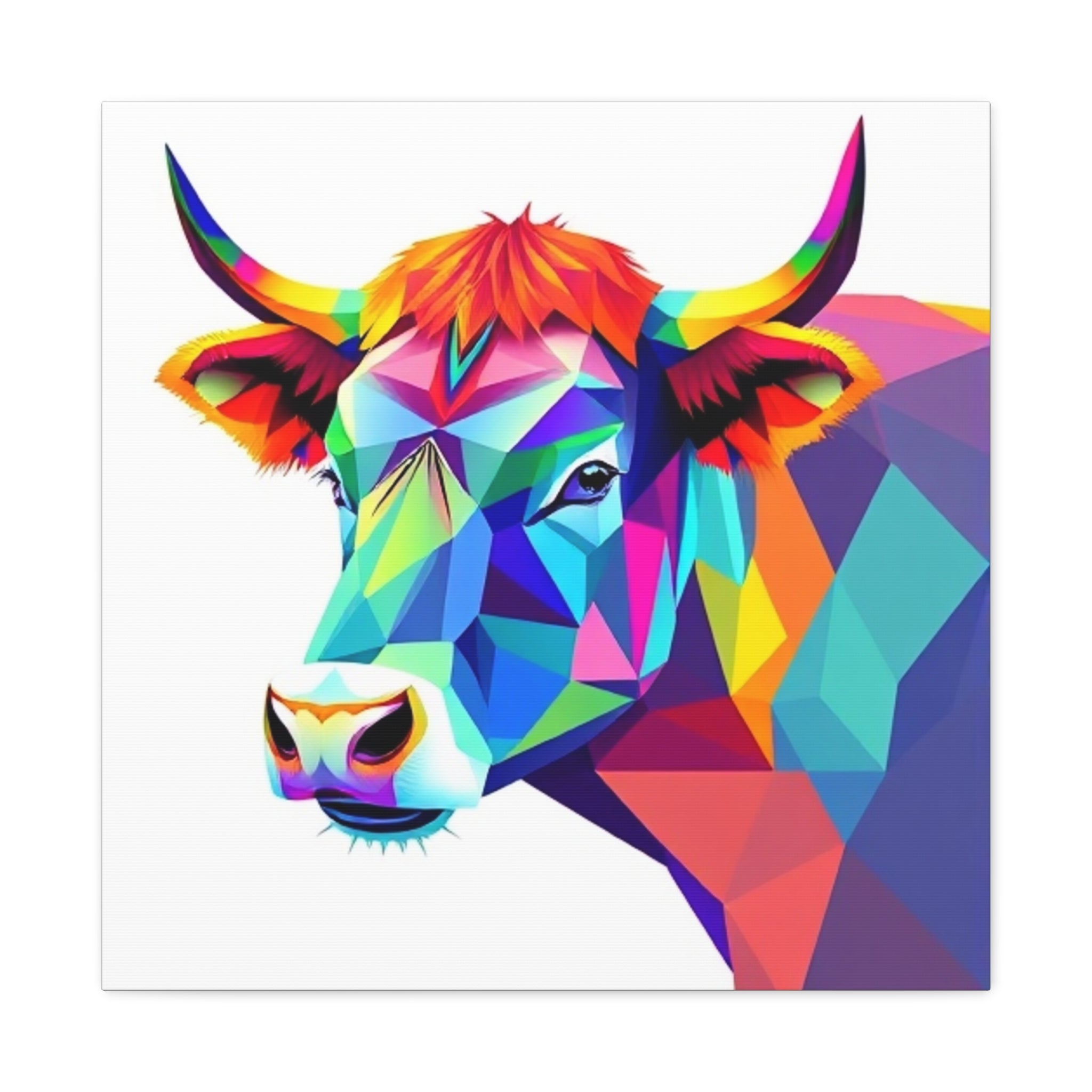 Colorful Cow Canvas Art - Vibrant Stretched Wall Decor for Animal Lovers