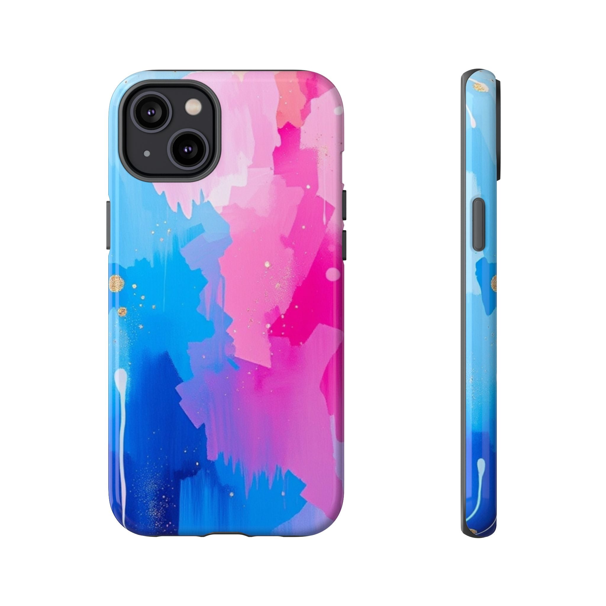 Android OR iPhone Compatible Cases - Pink and Blue Color Splash Design