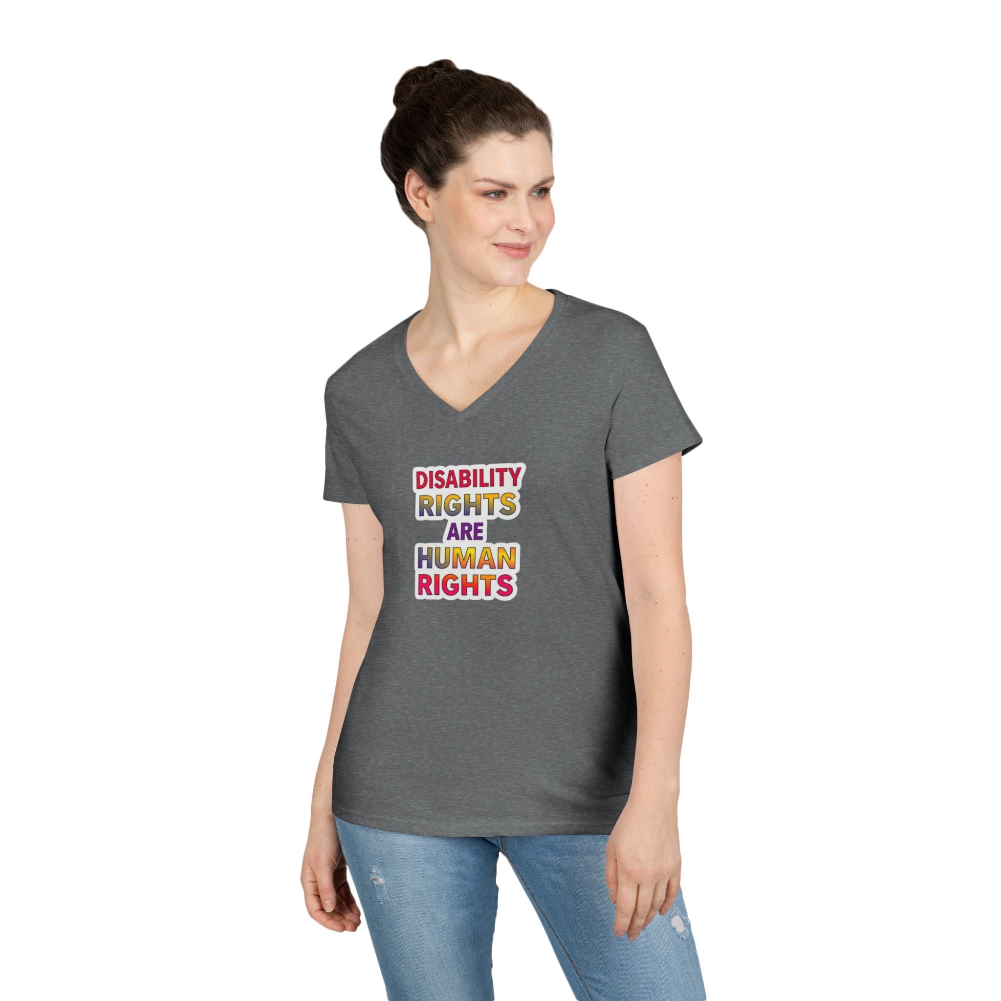 Empowering Ladies' V-Neck T-Shirt - Disability Rights Are Human Rights