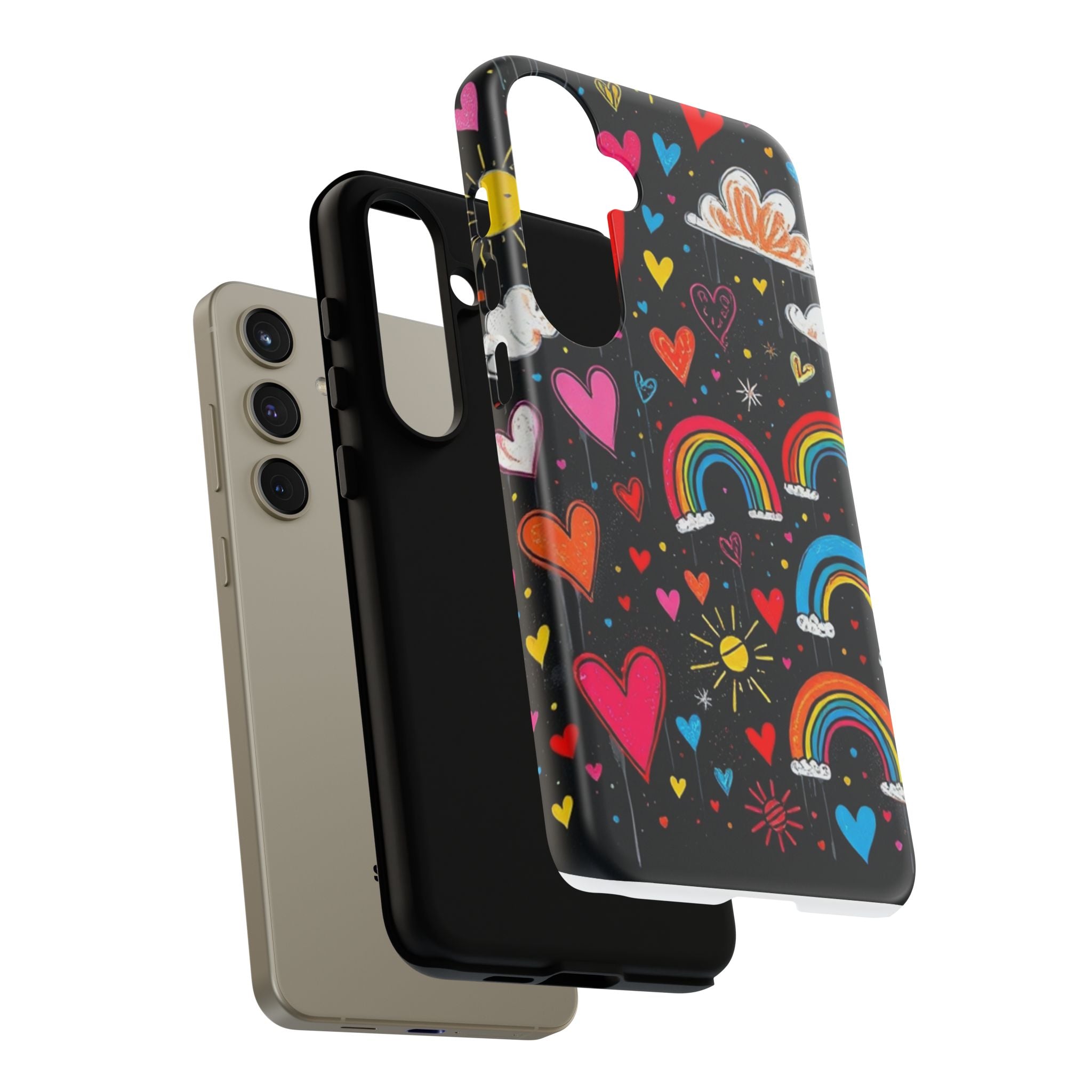 Android OR iPhone Compatible Cases - Doodle Hearts and Rainbows Design