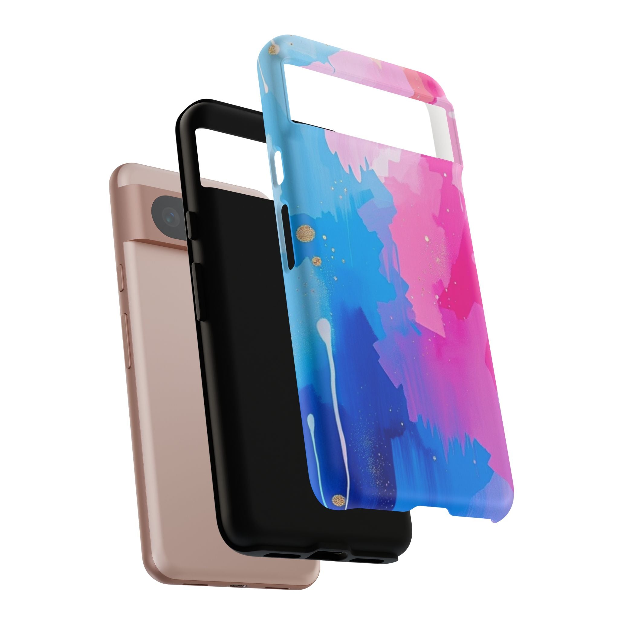 Android OR iPhone Compatible Cases - Pink and Blue Color Splash Design