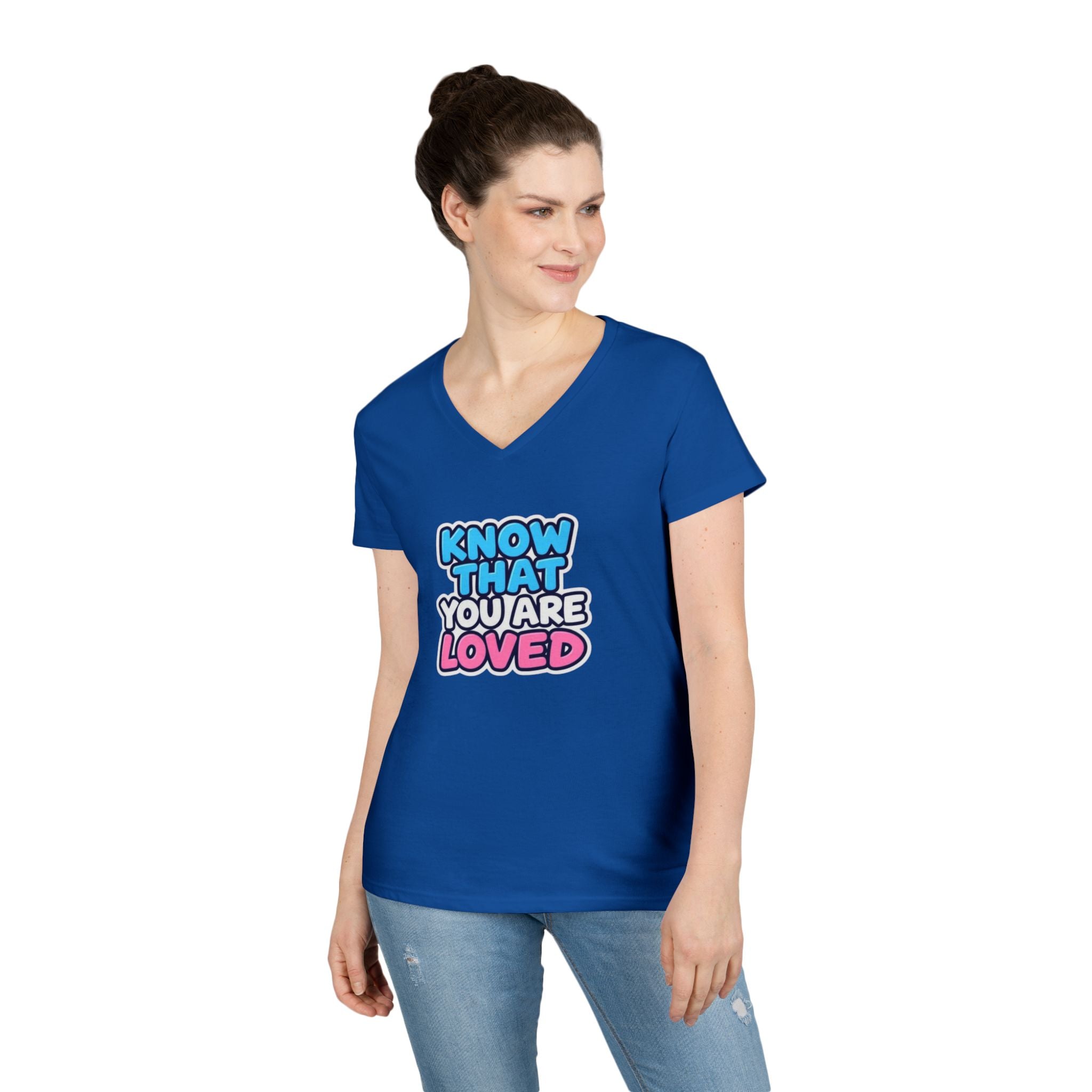Know That You Are Loved Ladies' V-Neck T-Shirt Trans Colors