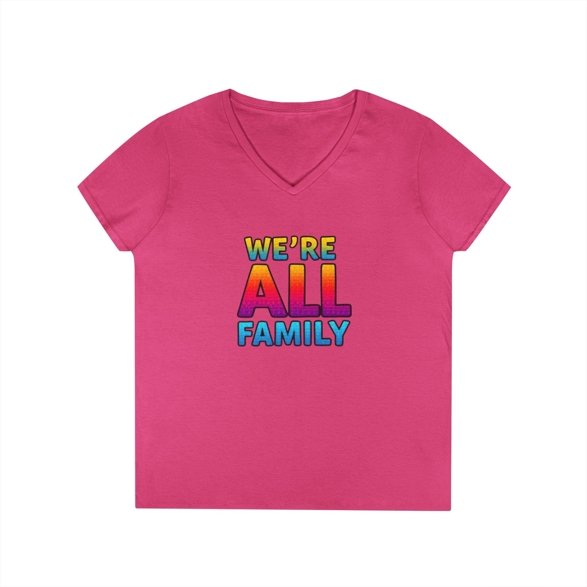 Ladies' V-Neck T-Shirt - "We're All Family" Pride Tee