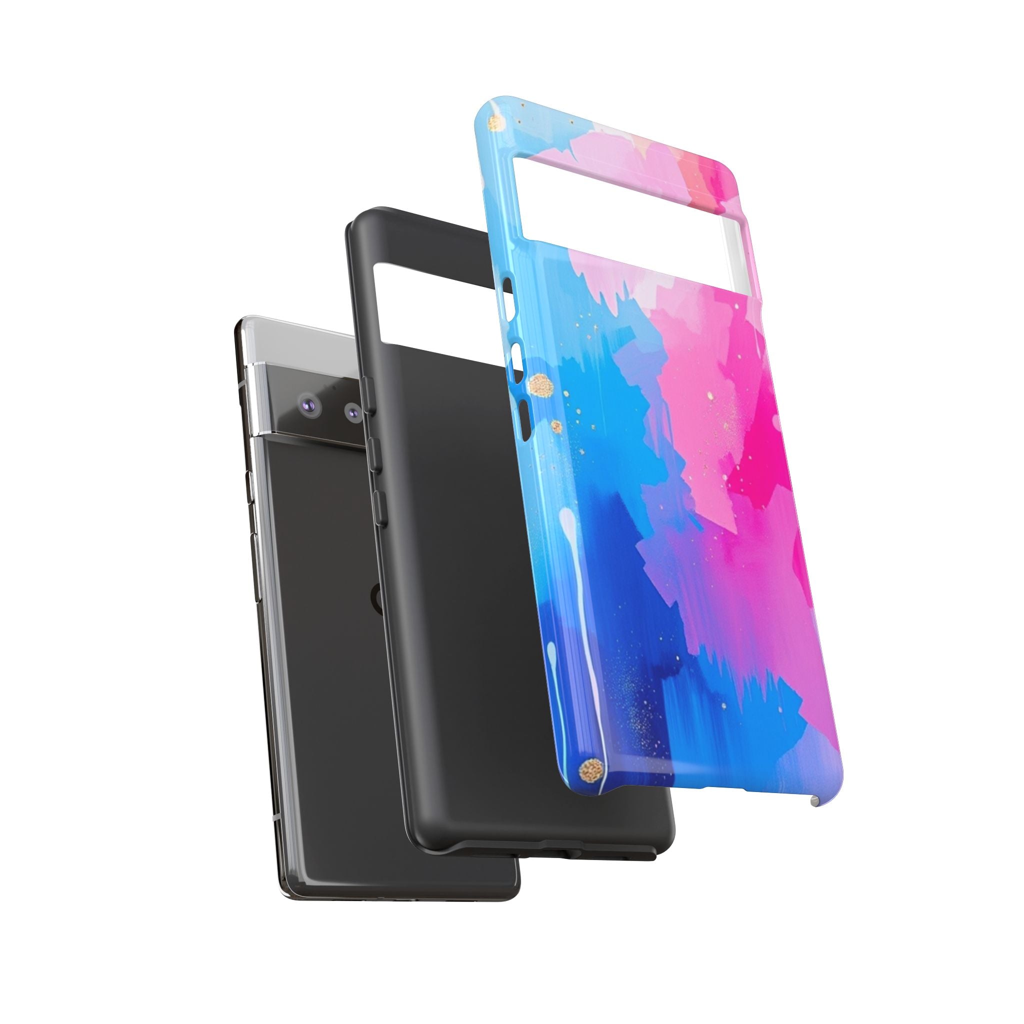 Android OR iPhone Compatible Cases - Pink and Blue Color Splash Design