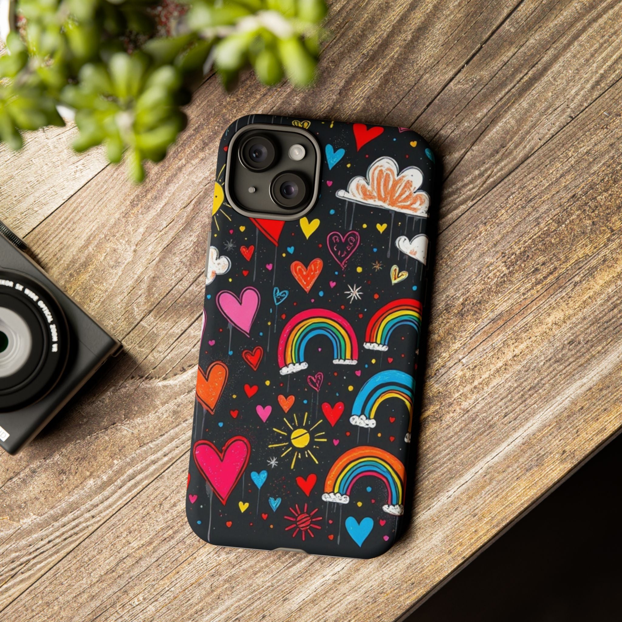 Android OR iPhone Compatible Cases - Doodle Hearts and Rainbows Design