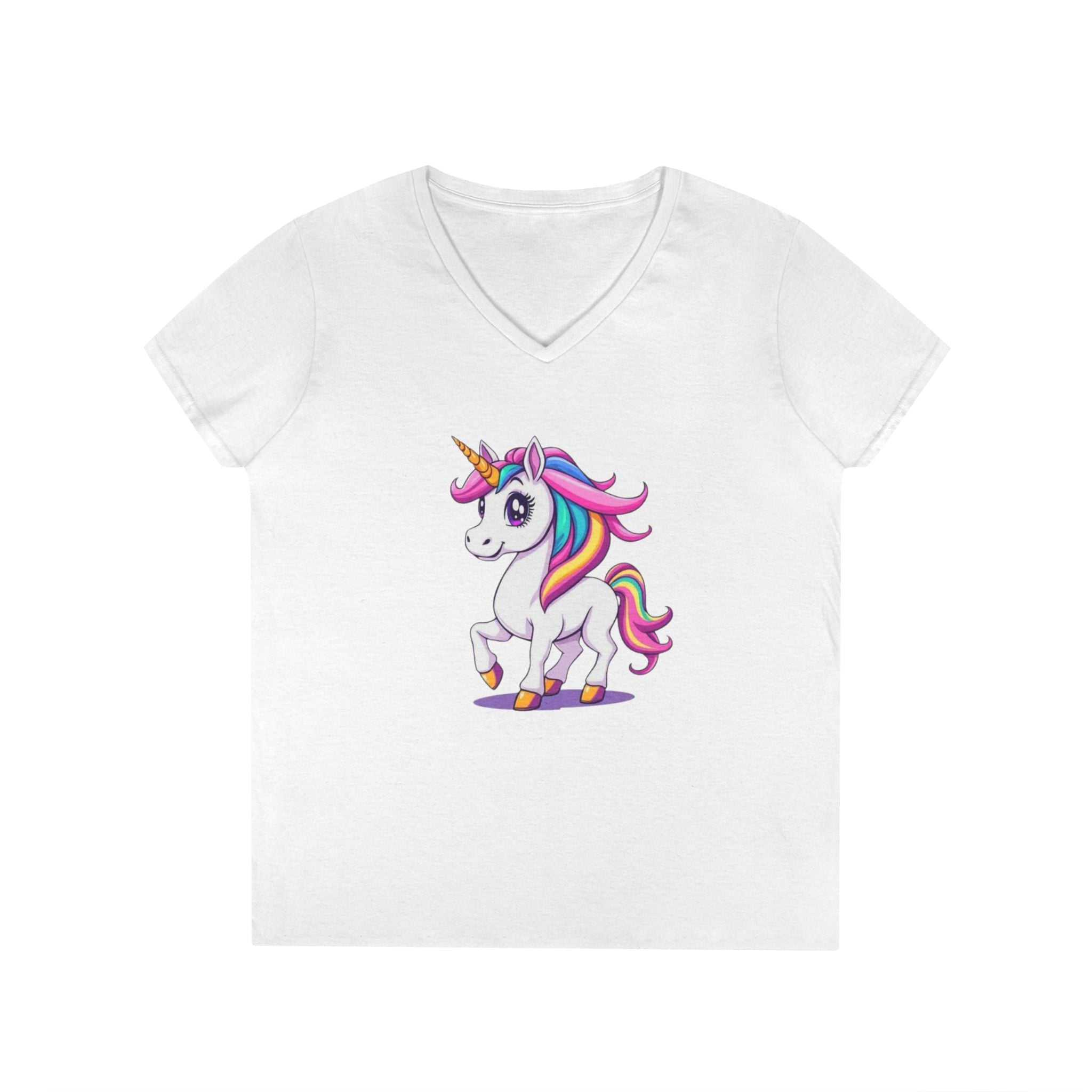 Whimsical Trans Colors Unicorn Ladies' V-Neck T-Shirt - Fun Casual Wear