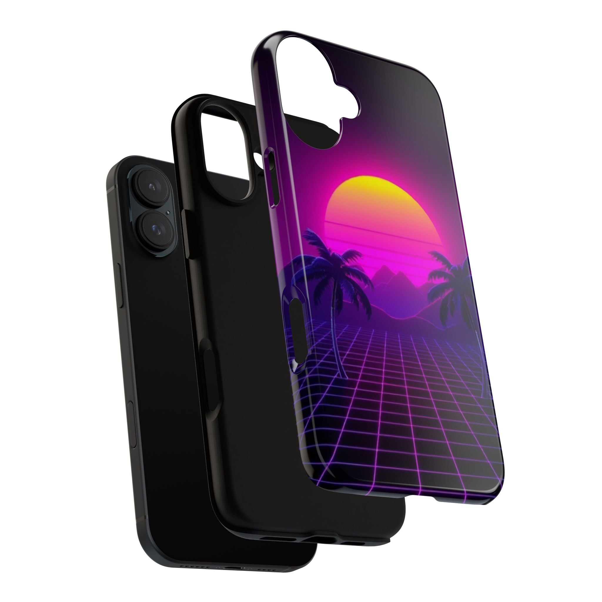 Android OR iPhone Compatible Cases - 80's Digital Grid Sunset Design - Unique Tough Cases