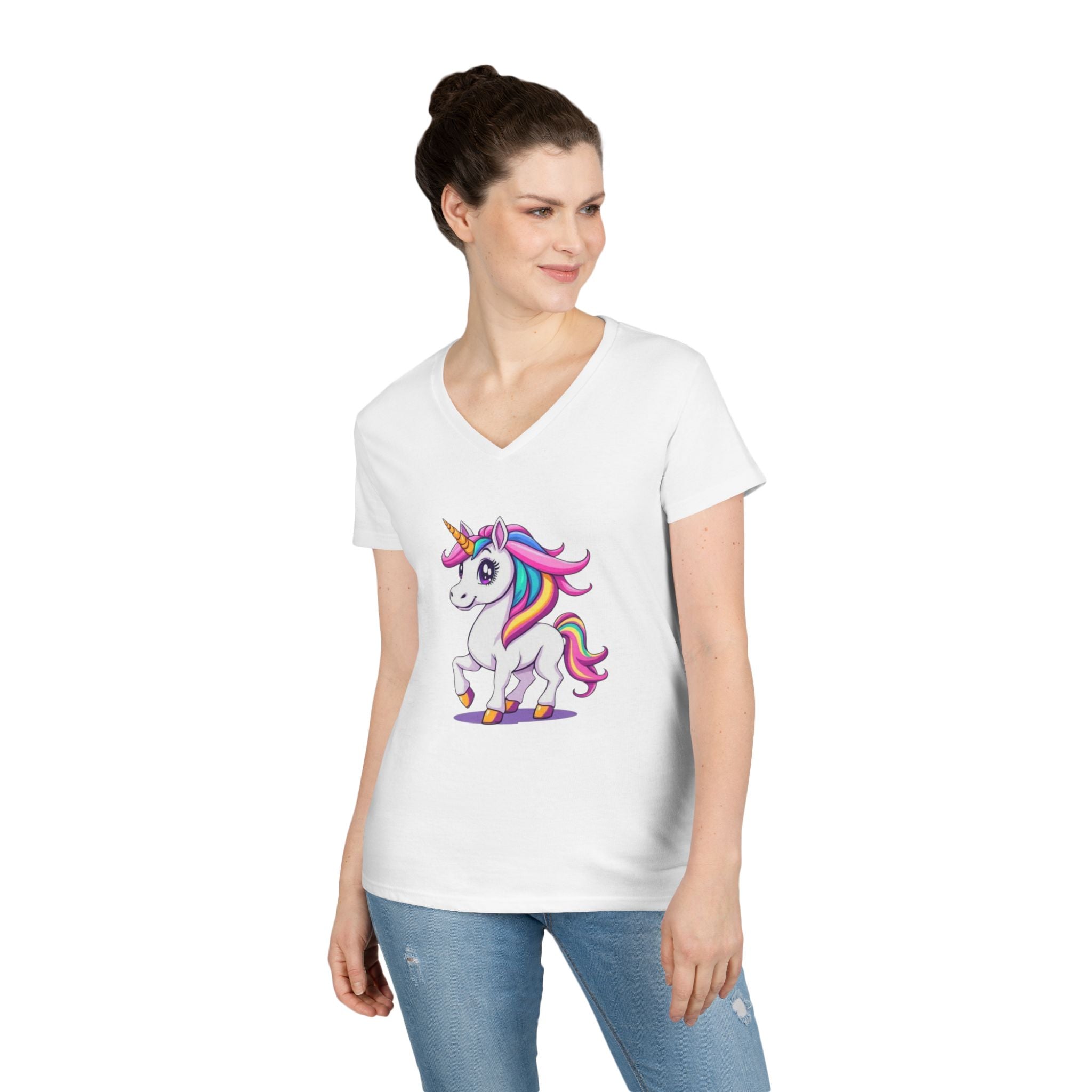 Whimsical Trans Colors Unicorn Ladies' V-Neck T-Shirt - Fun Casual Wear
