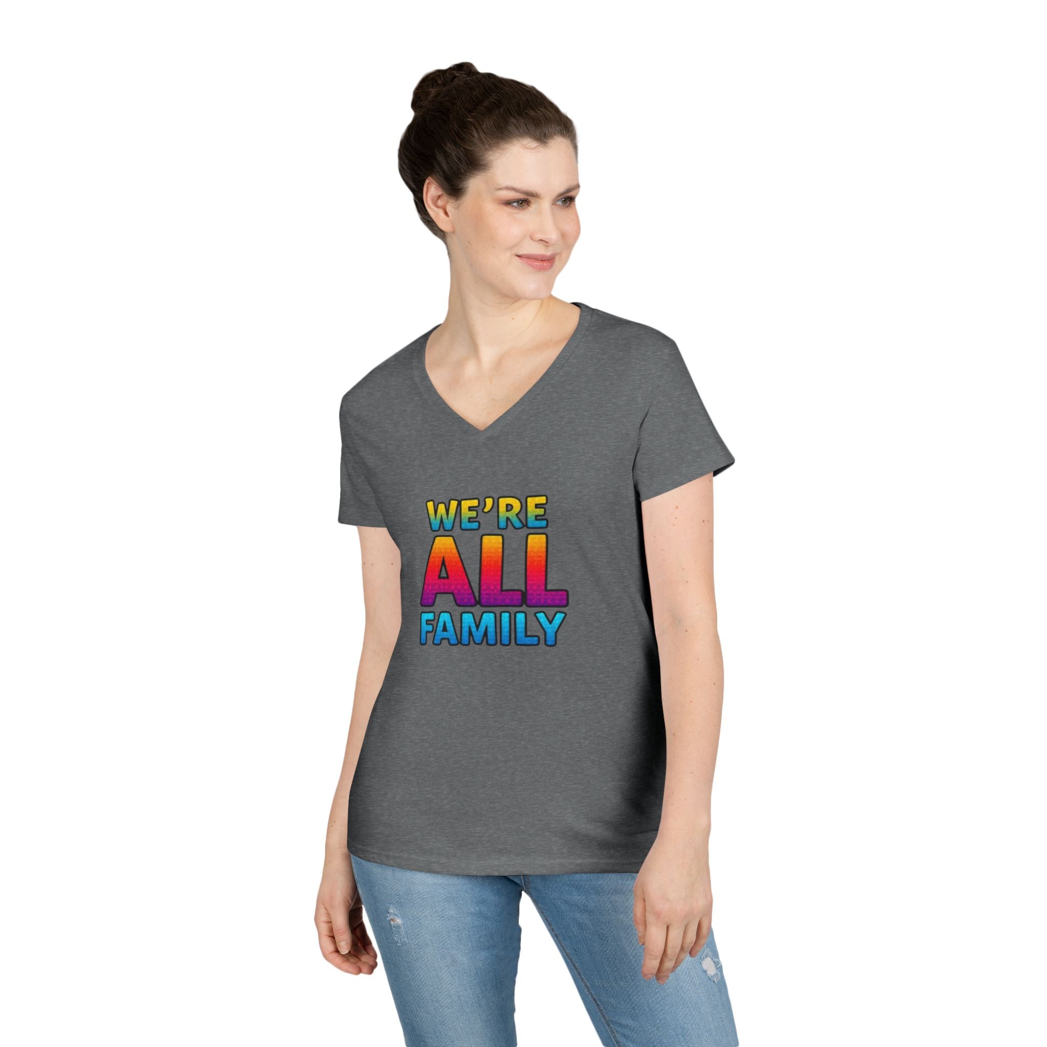 Ladies' V-Neck T-Shirt - "We're All Family" Pride Tee