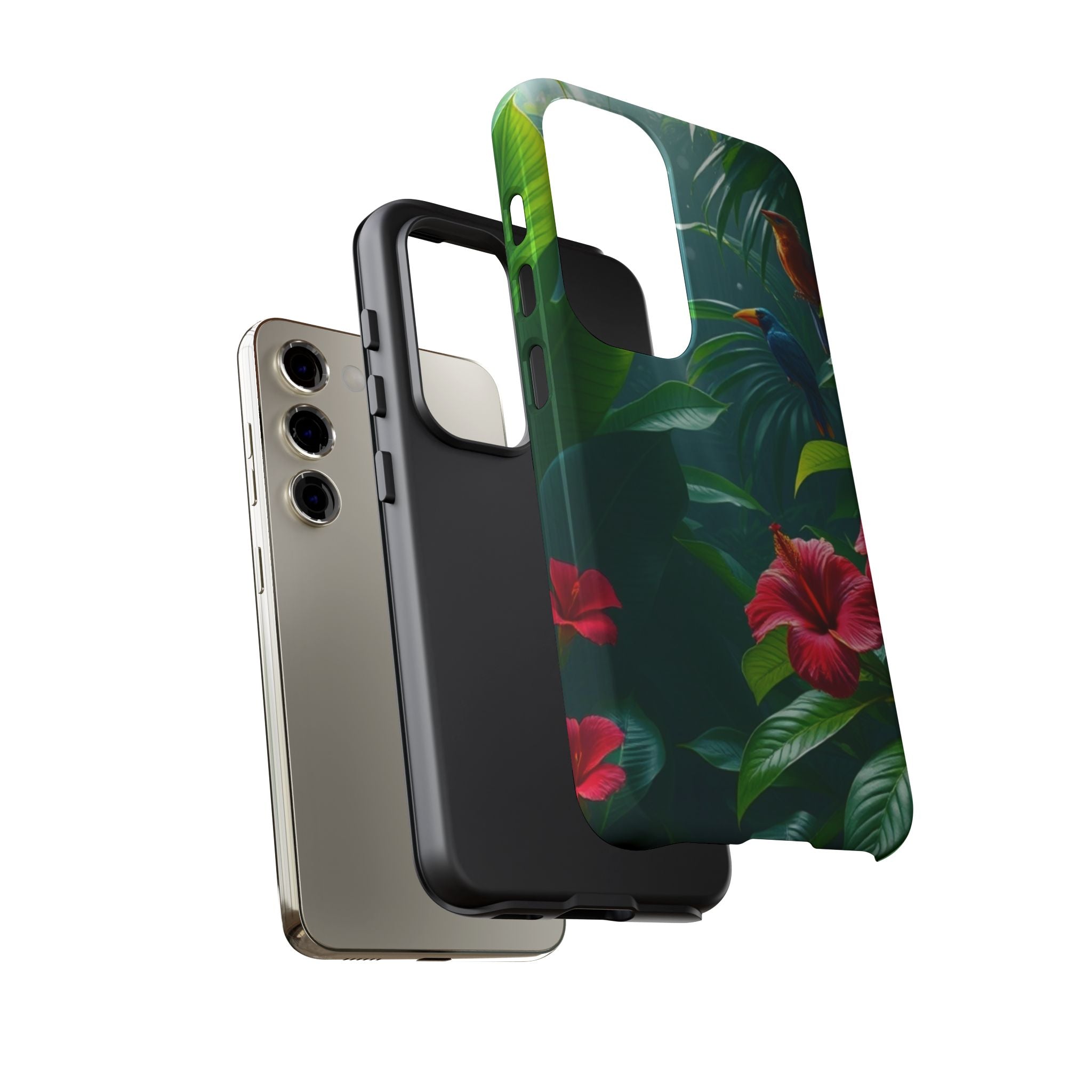 Android OR iPhone Compatible Cases - Tropical Flower & Bird Design - Unique Tough Cases