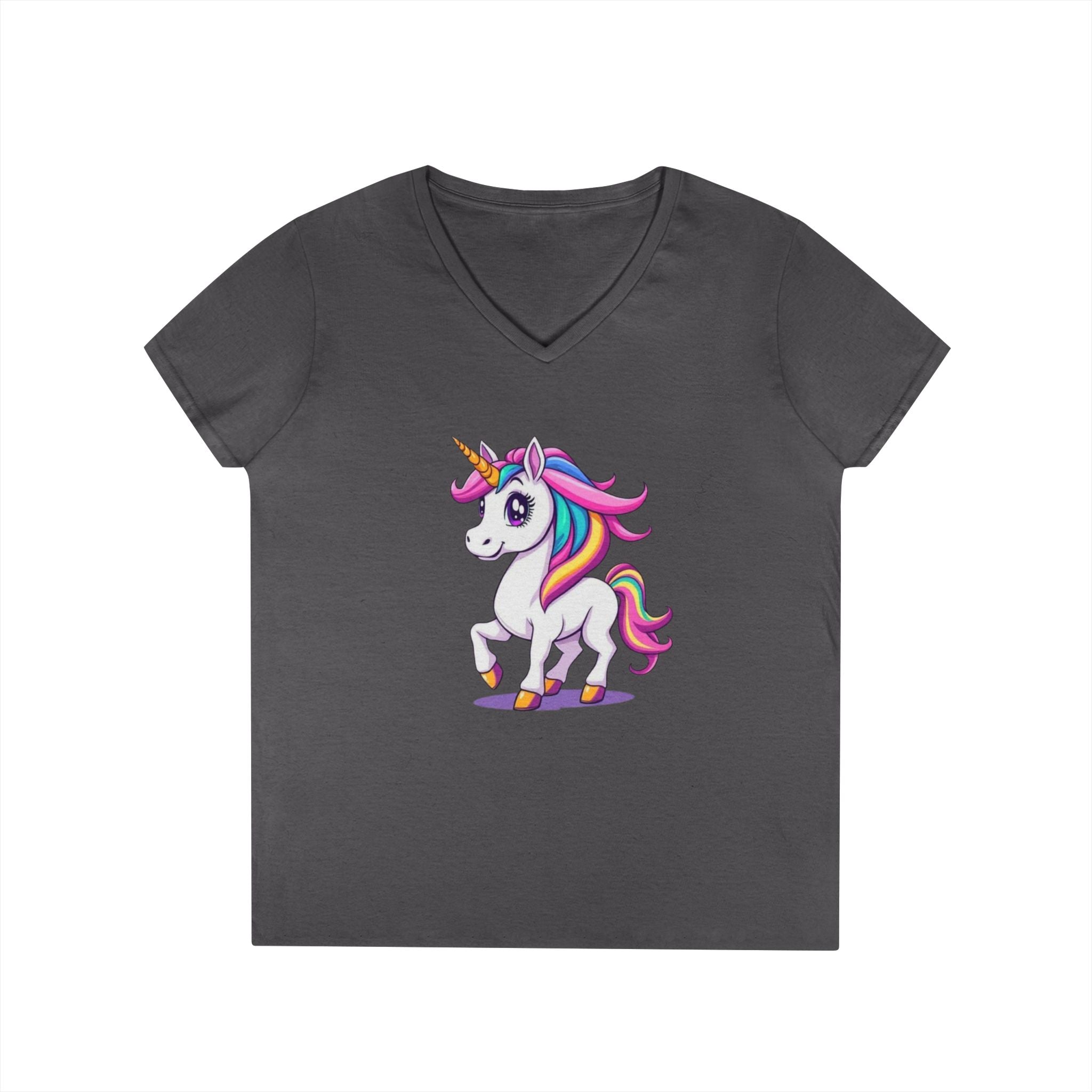 Whimsical Trans Colors Unicorn Ladies' V-Neck T-Shirt - Fun Casual Wear