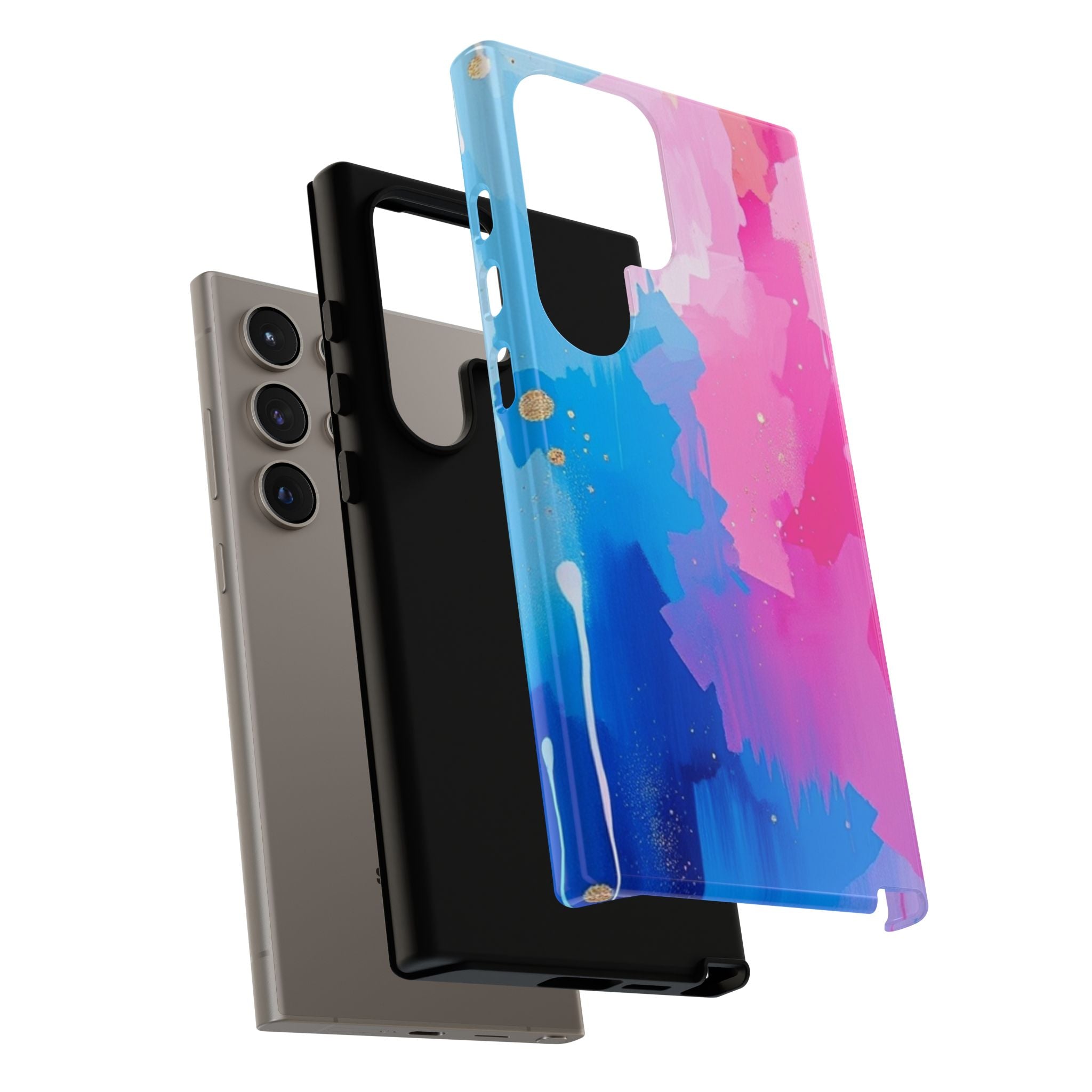 Android OR iPhone Compatible Cases - Pink and Blue Color Splash Design