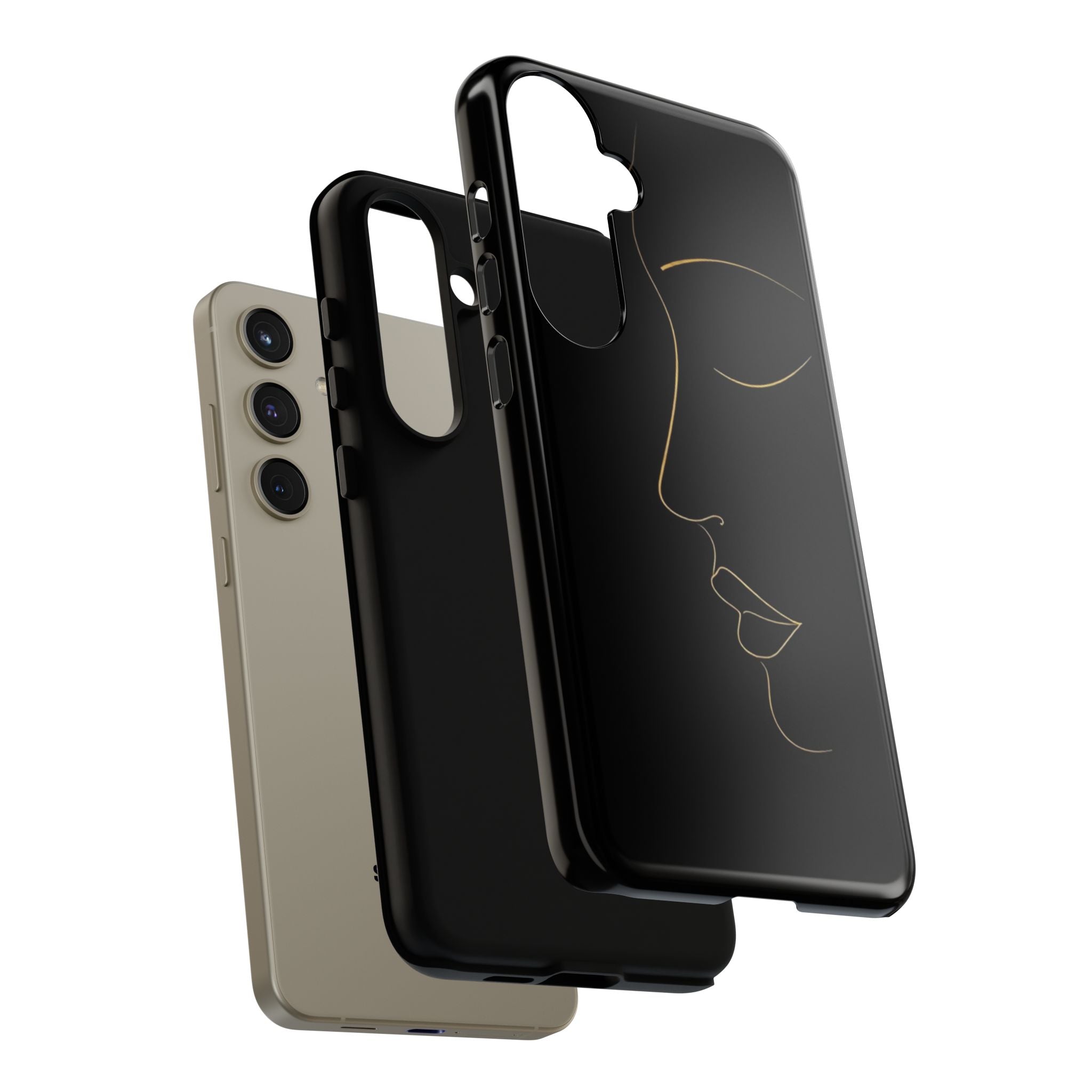 Android OR iPhone Compatible Cases - Gold Line Face Design - Unique Tough Cases