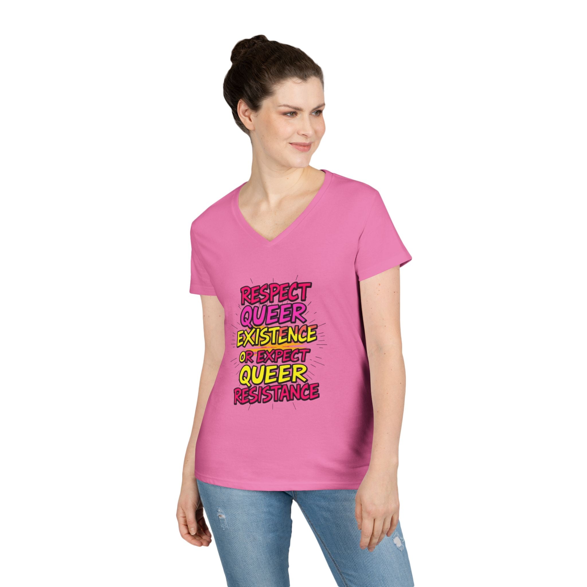 Respect Queer Existence V-Neck T-Shirt for Pride and Equality