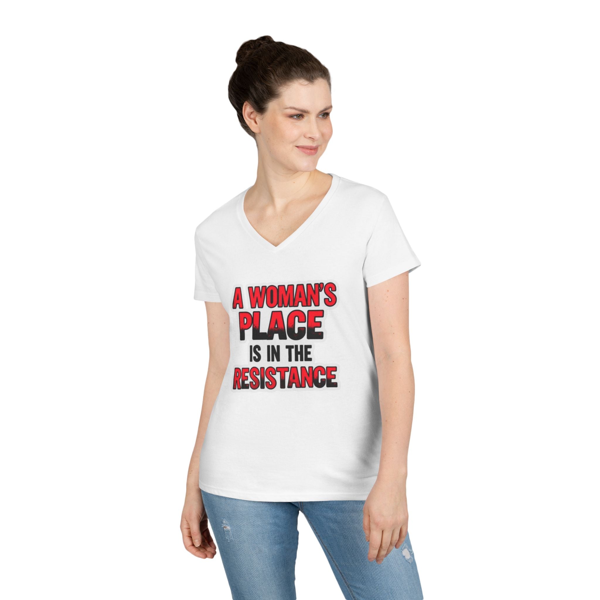Empowering V-Neck T-Shirt - "A Woman's Place Is In The Resistance"