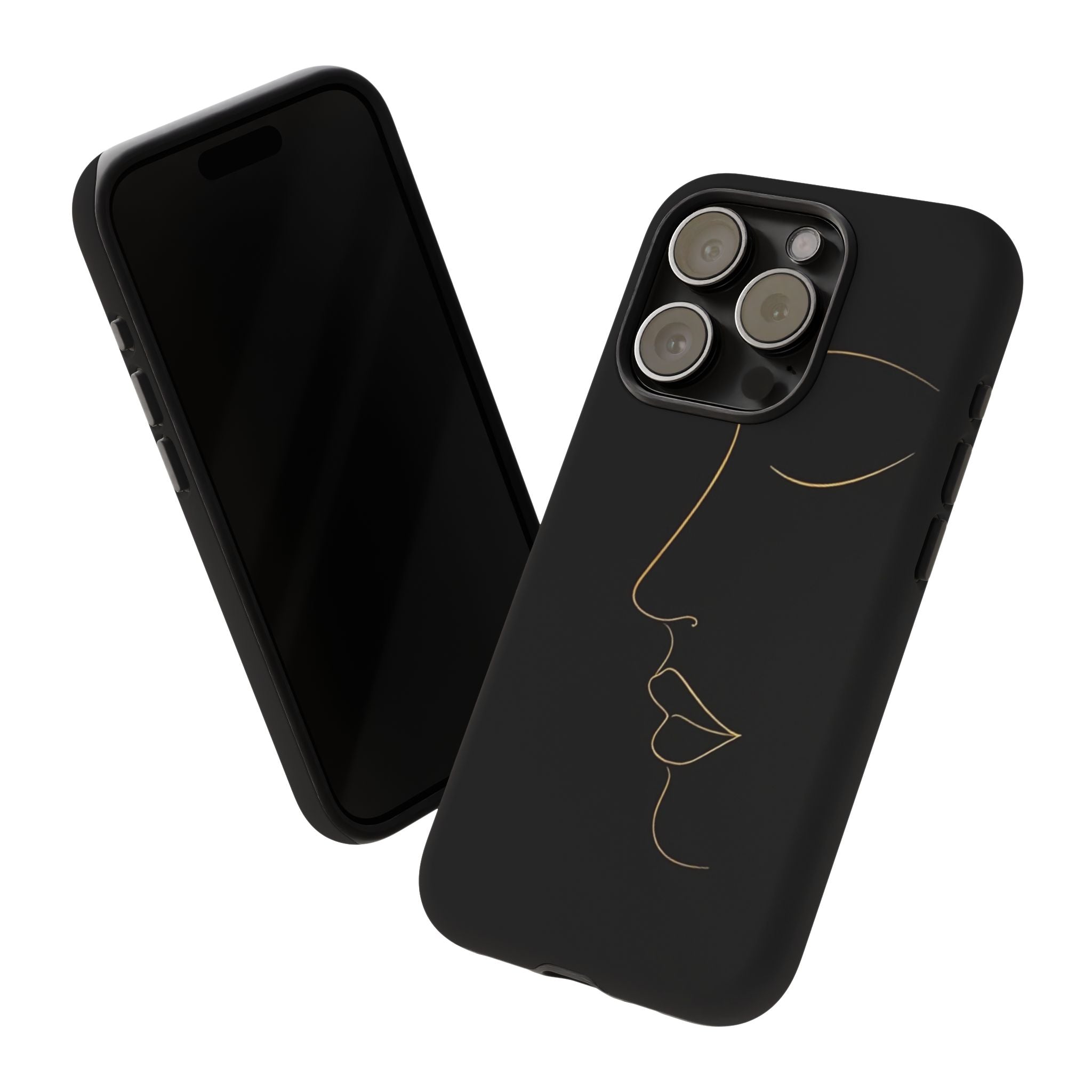 Android OR iPhone Compatible Cases - Gold Line Face Design - Unique Tough Cases