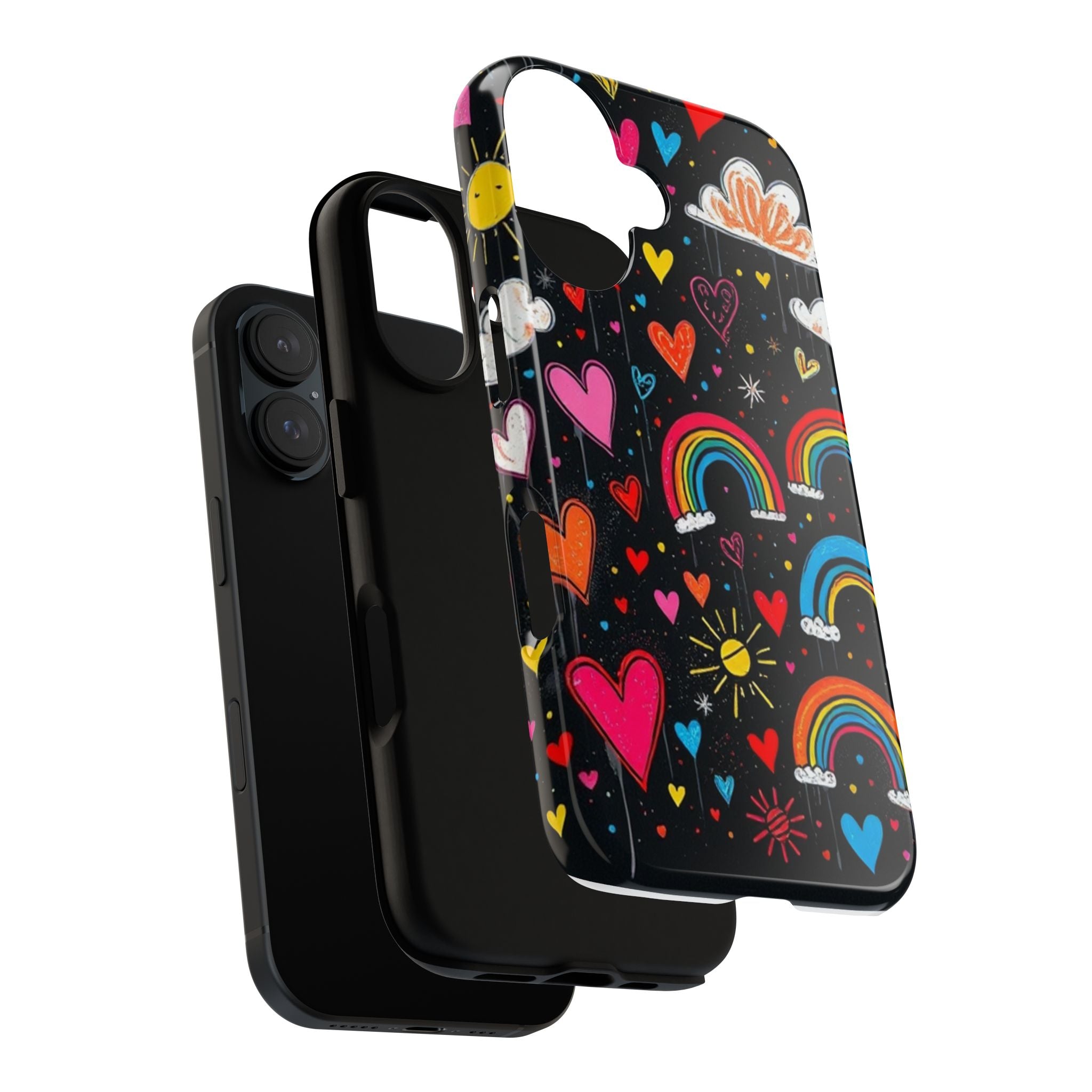 Android OR iPhone Compatible Cases - Doodle Hearts and Rainbows Design