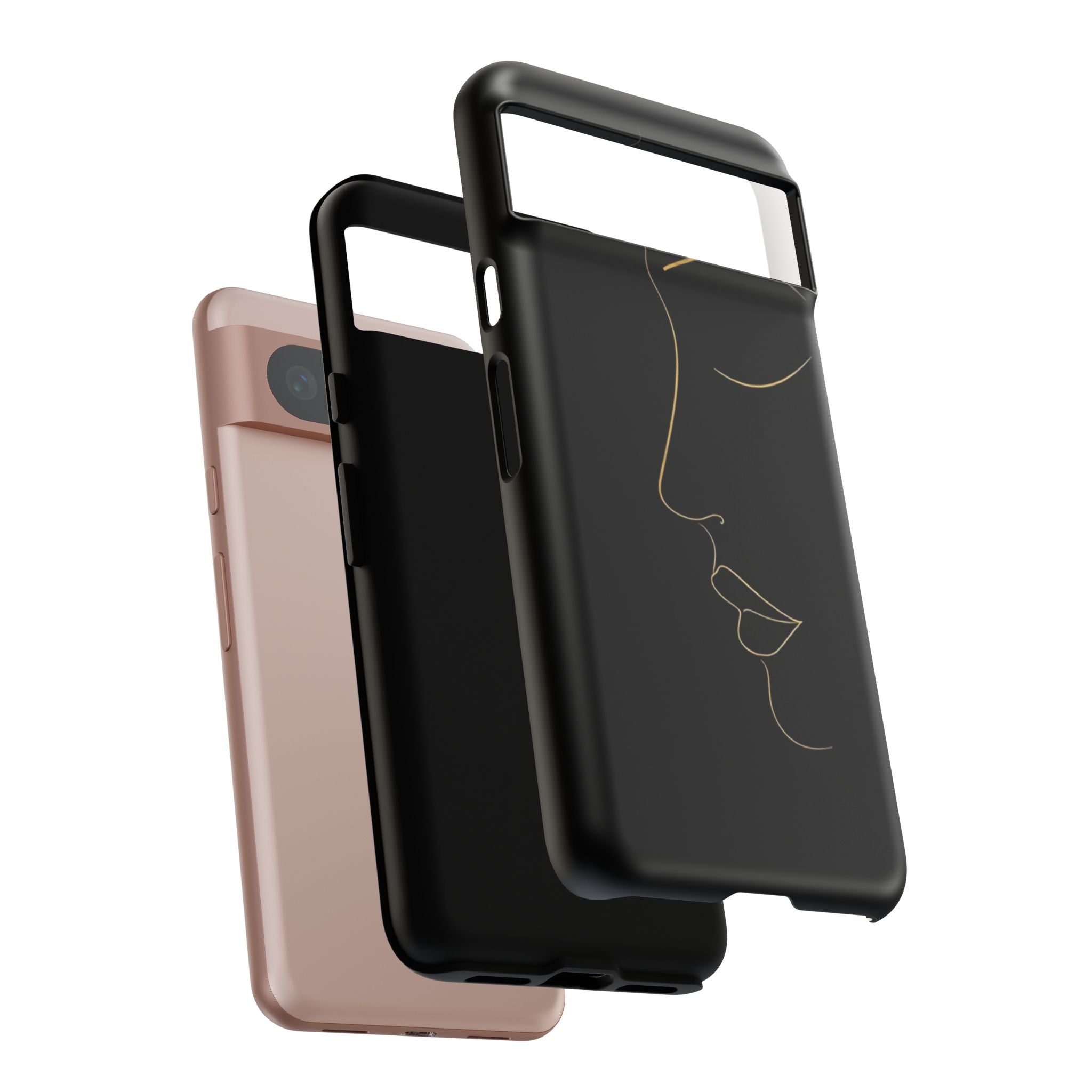 Android OR iPhone Compatible Cases - Gold Line Face Design - Unique Tough Cases